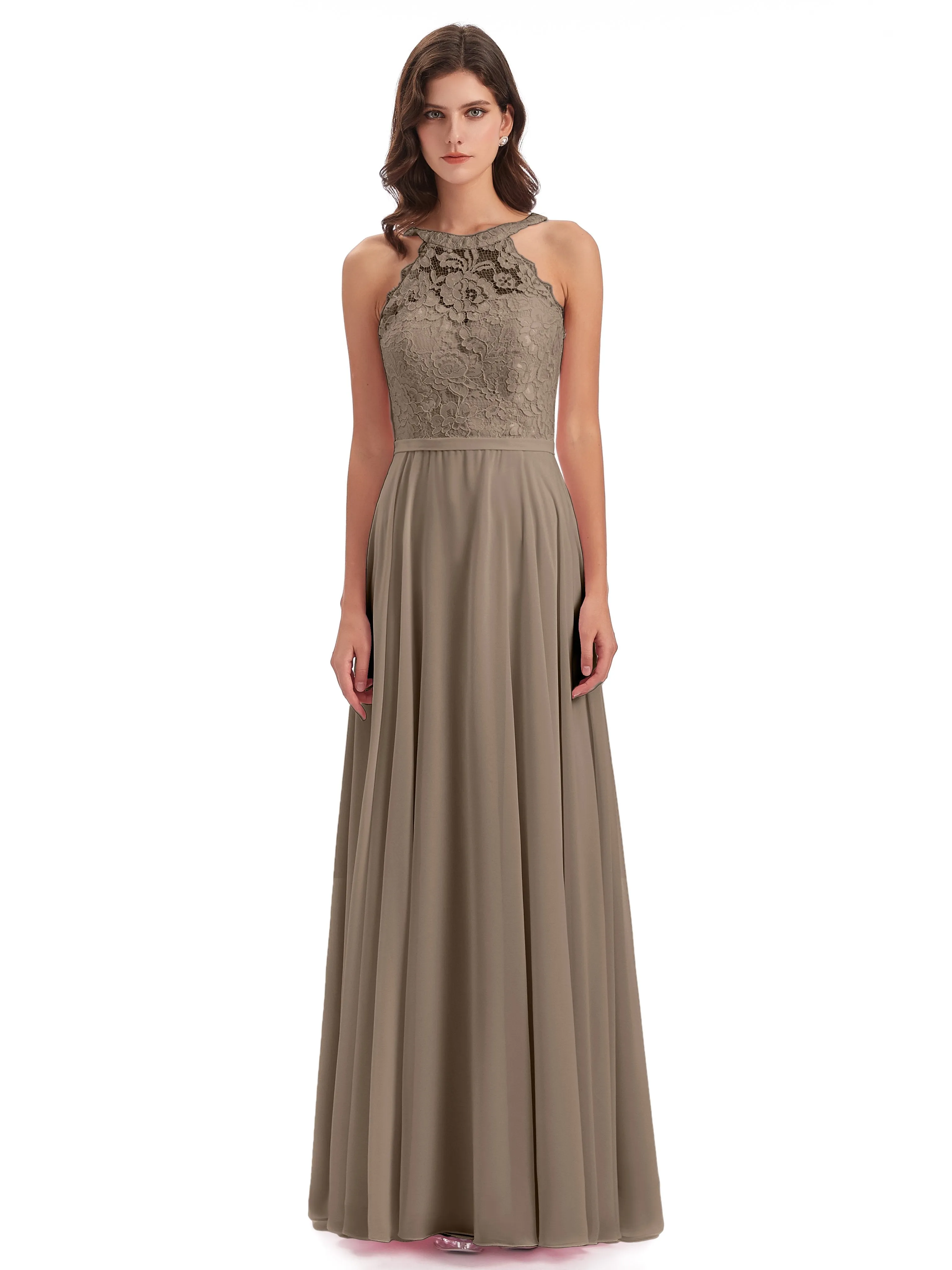 Isabella Charming Chiffon/Lace A-line Illusion Long Bridesmaid Dresses