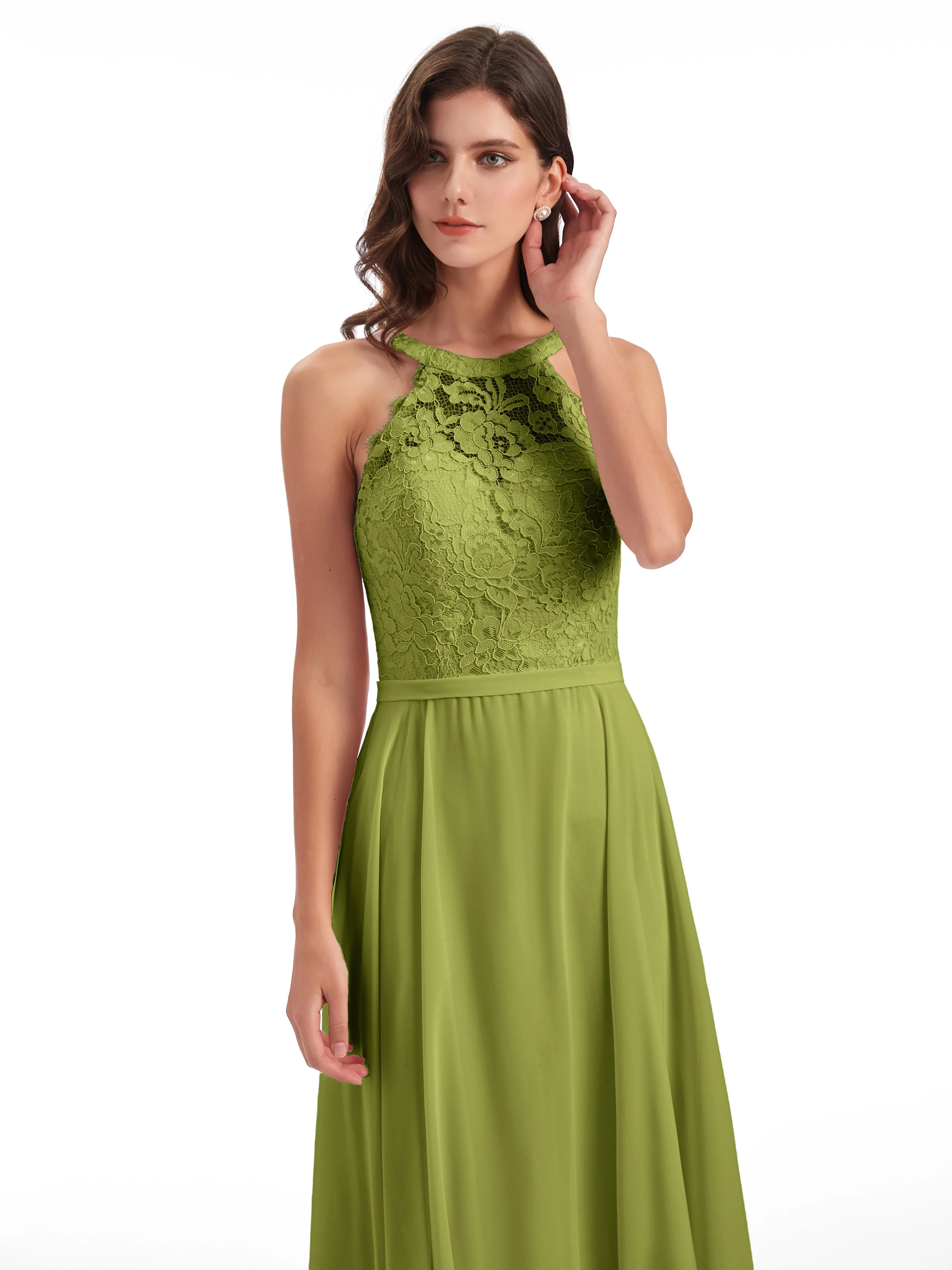 Isabella Charming Chiffon/Lace A-line Illusion Long Bridesmaid Dresses