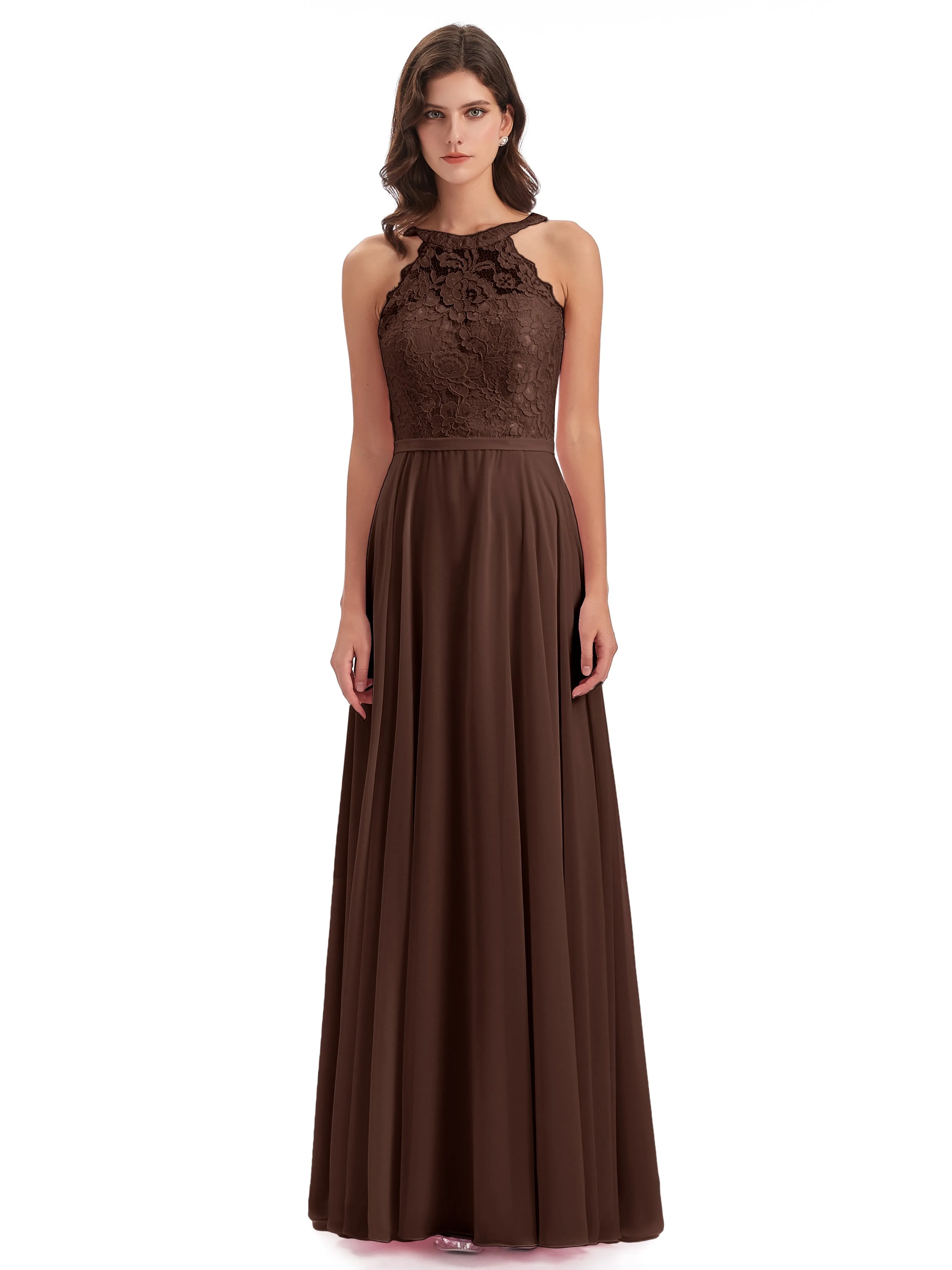 Isabella Charming Chiffon/Lace A-line Illusion Long Bridesmaid Dresses