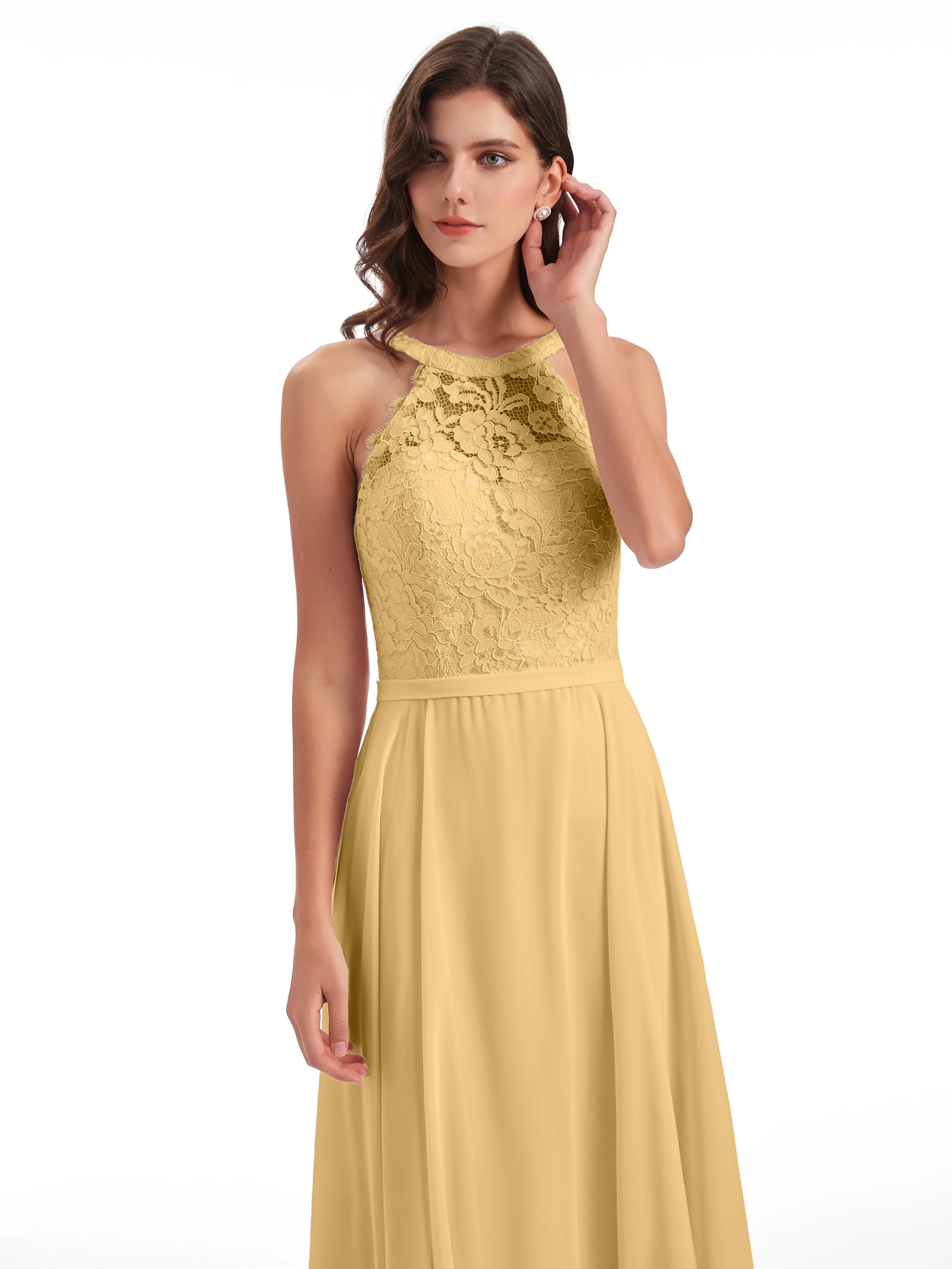 Isabella Charming Chiffon/Lace A-line Illusion Long Bridesmaid Dresses