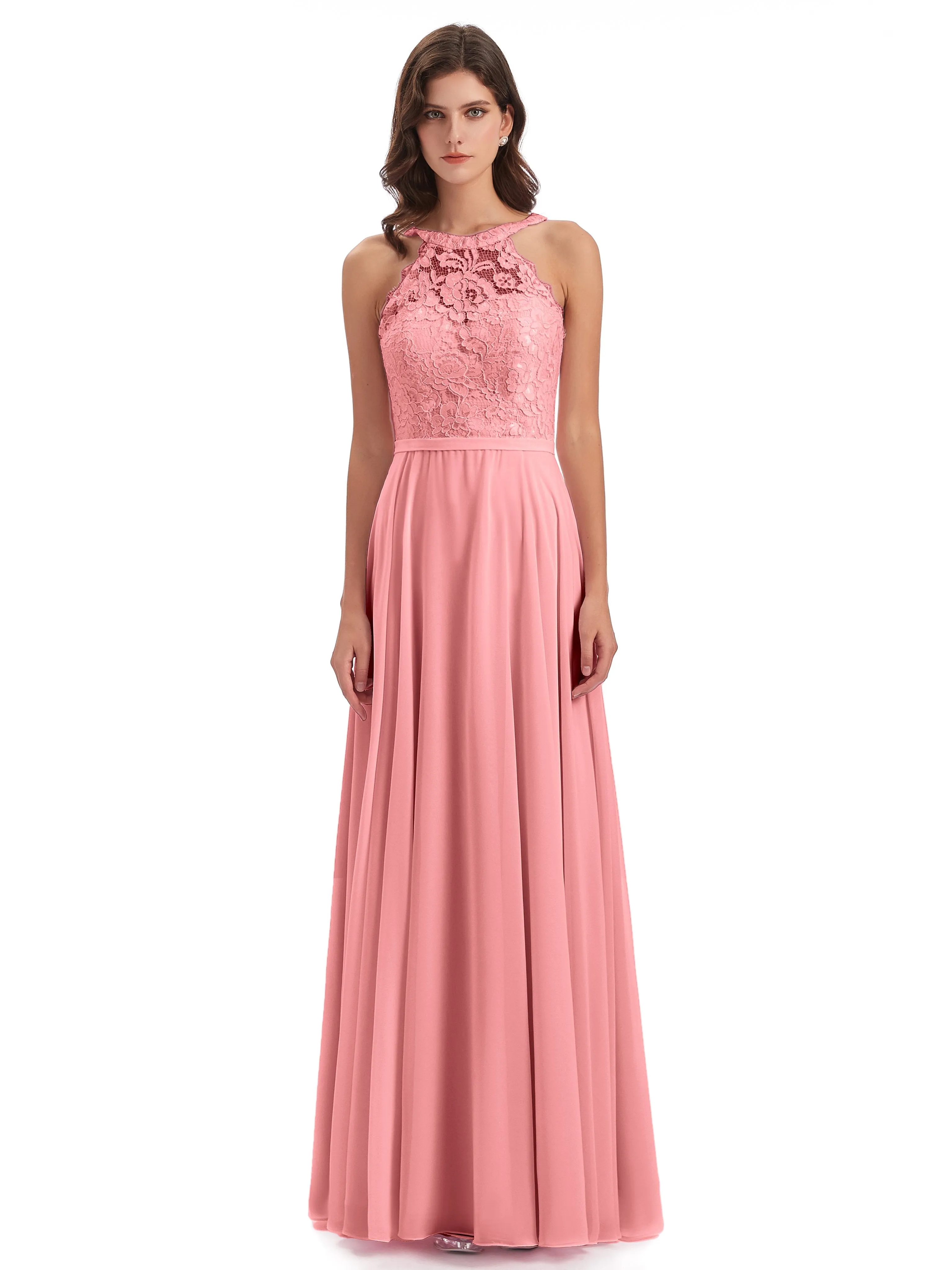 Isabella Charming Chiffon/Lace A-line Illusion Long Bridesmaid Dresses