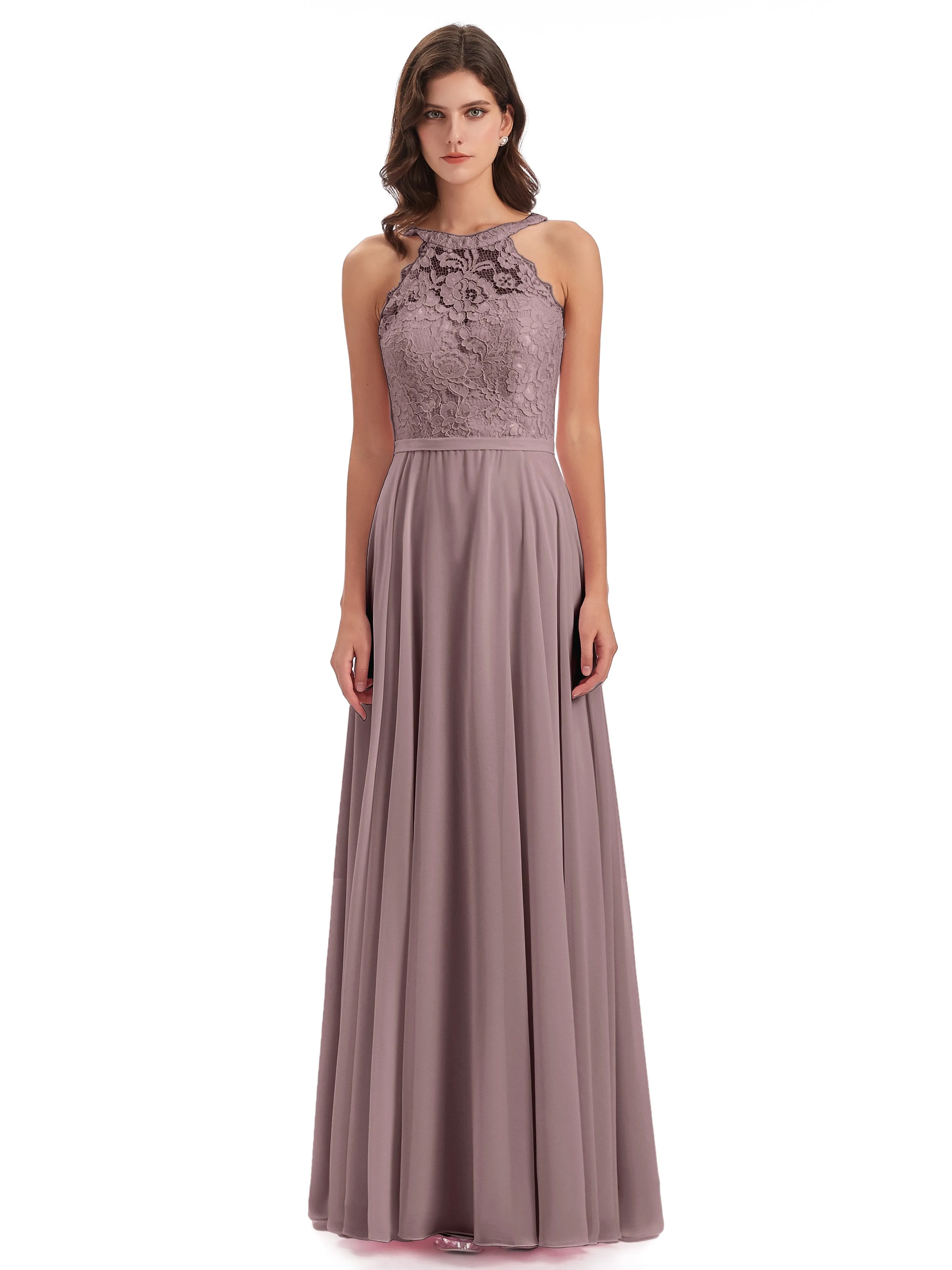 Isabella Charming Chiffon/Lace A-line Illusion Long Bridesmaid Dresses