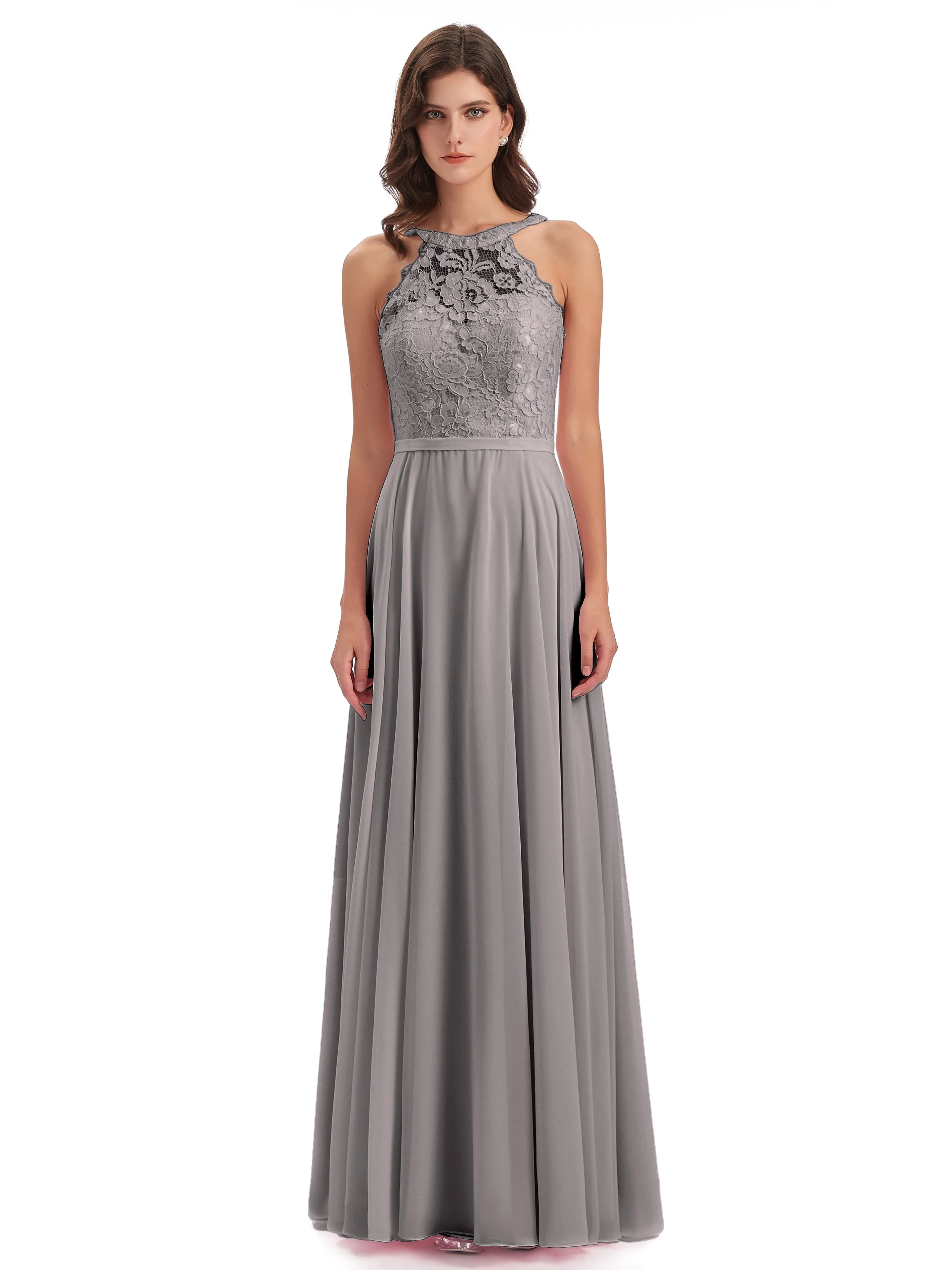 Isabella Charming Chiffon/Lace A-line Illusion Long Bridesmaid Dresses