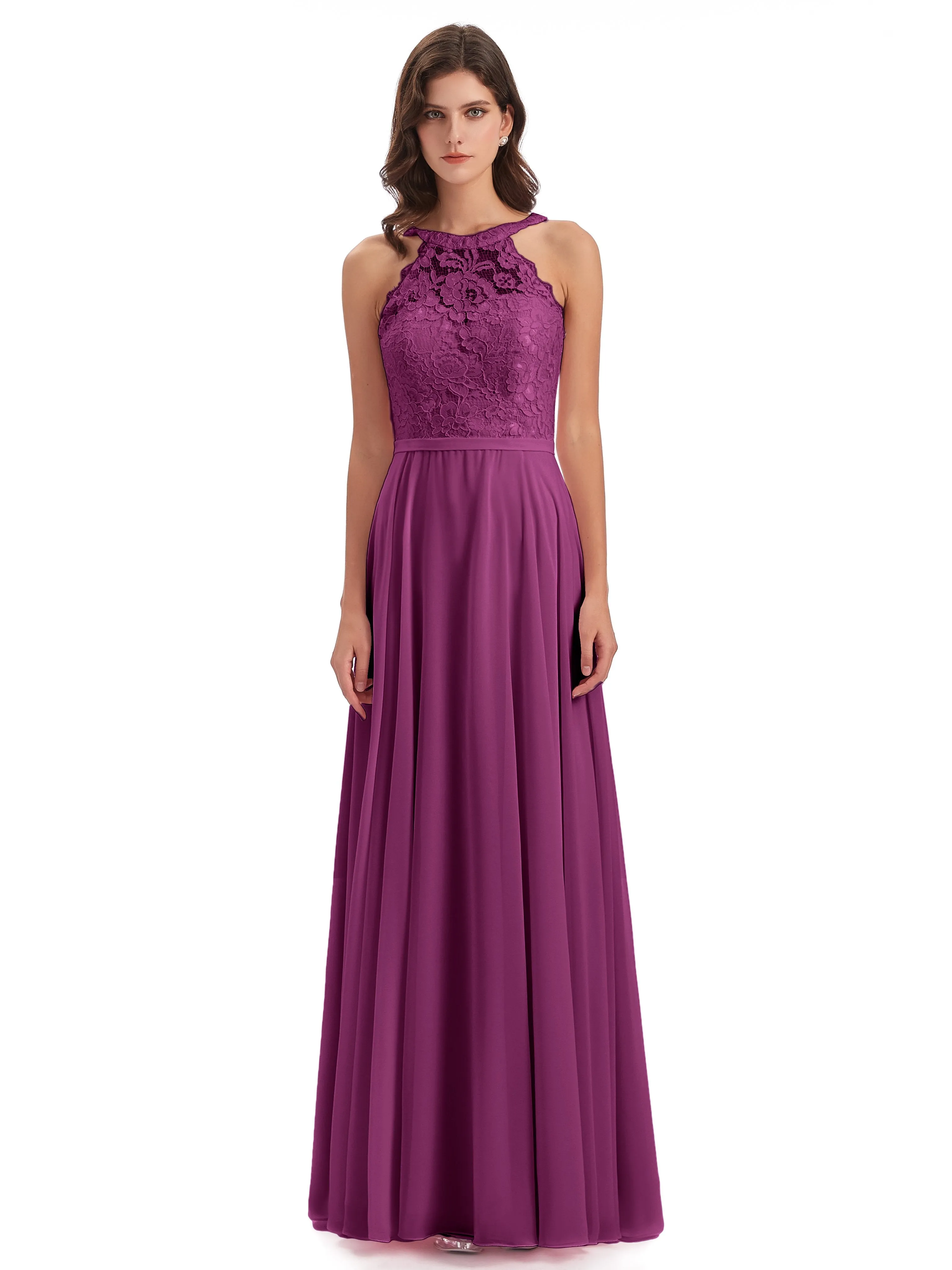 Isabella Charming Chiffon/Lace A-line Illusion Long Bridesmaid Dresses