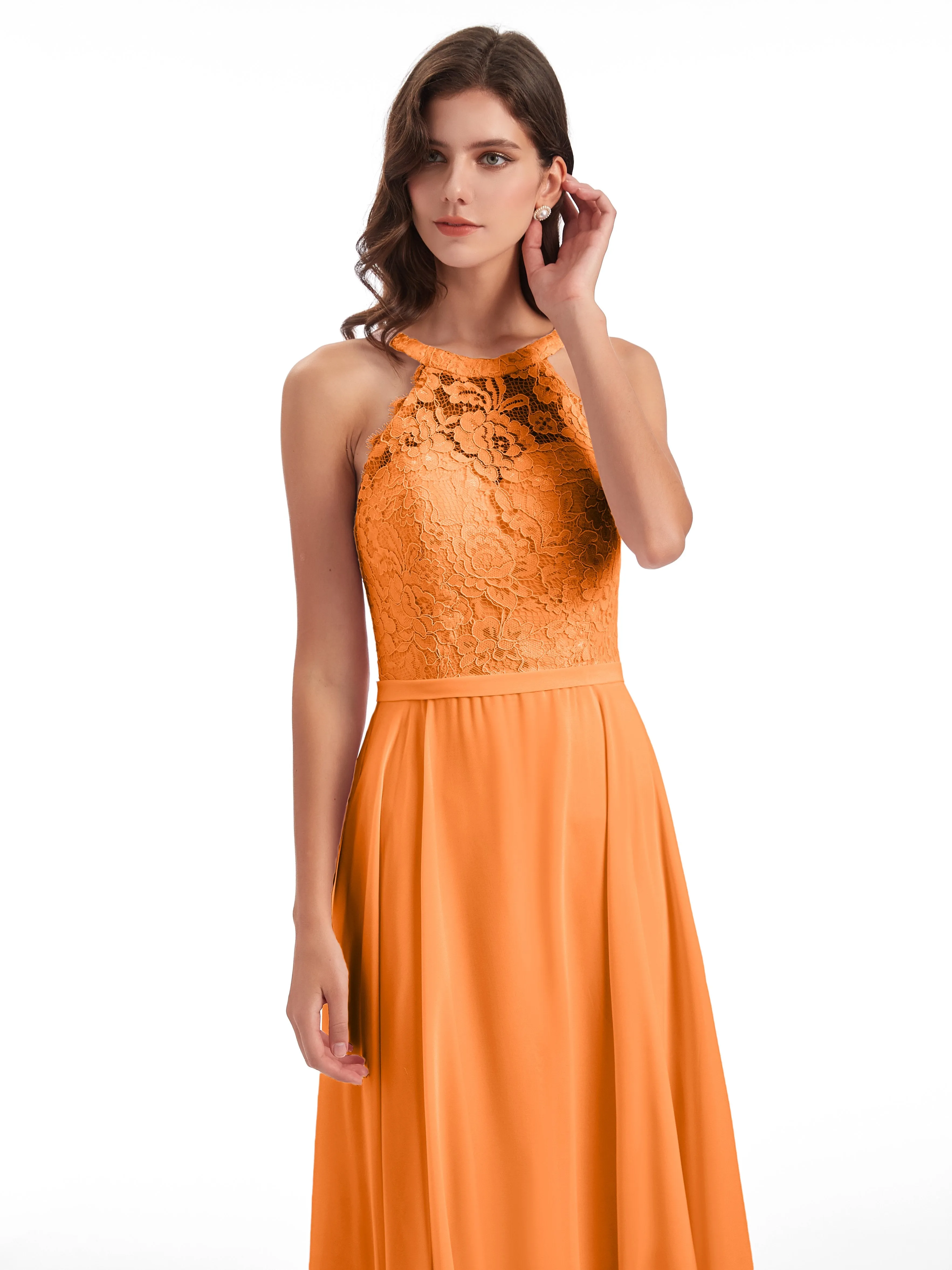 Isabella Charming Chiffon/Lace A-line Illusion Long Bridesmaid Dresses