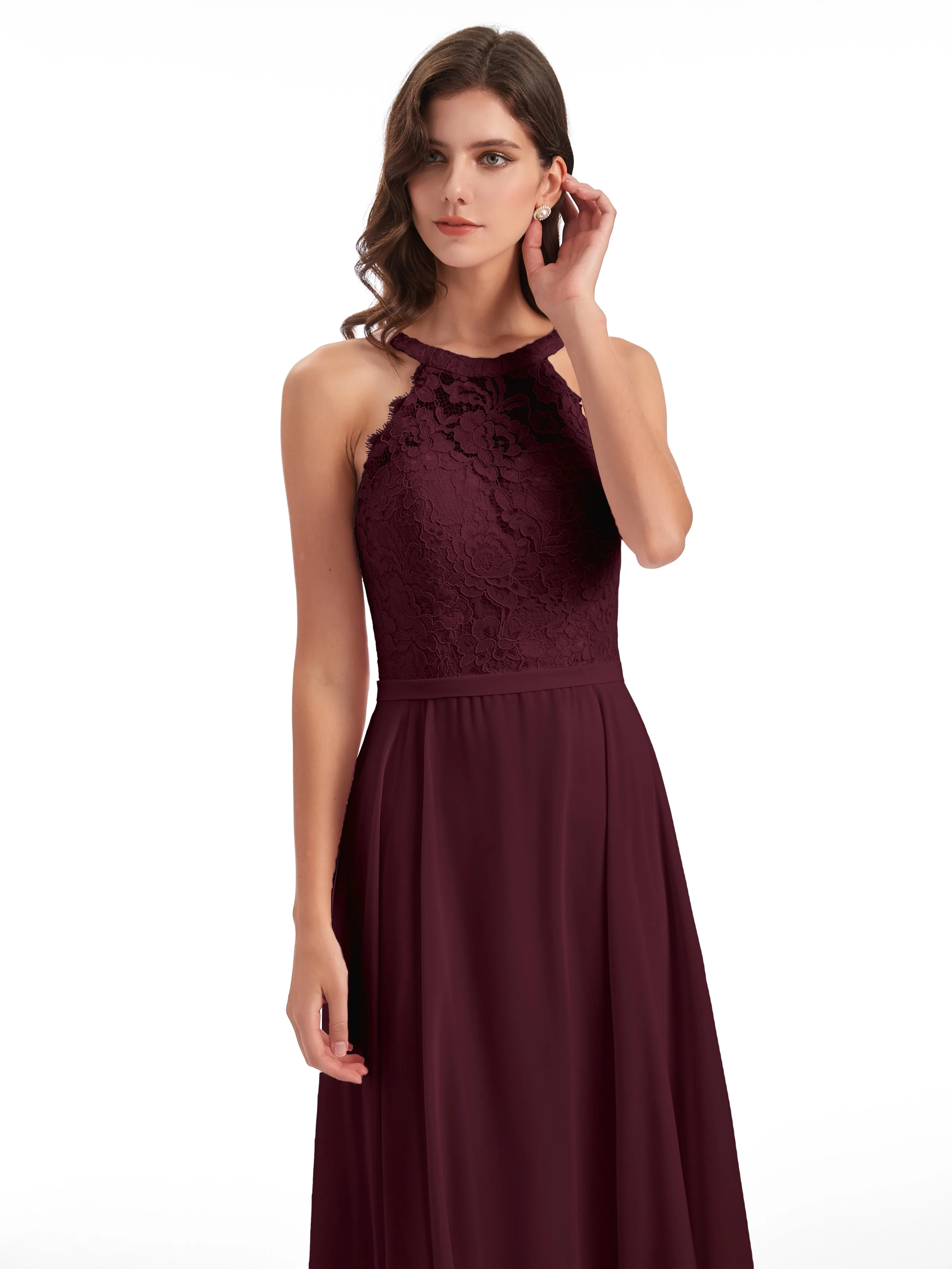 Isabella Charming Chiffon/Lace A-line Illusion Long Bridesmaid Dresses