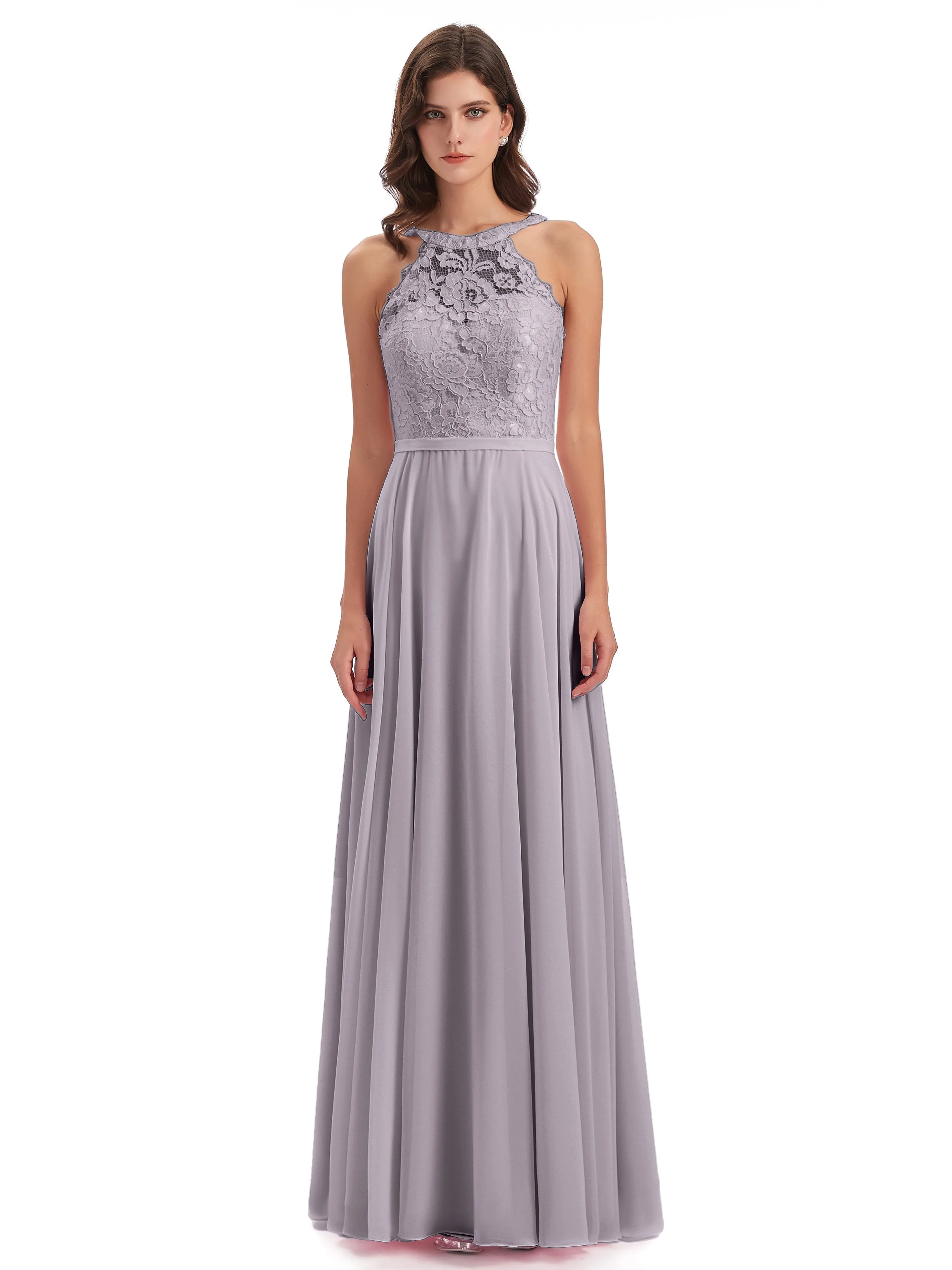 Isabella Charming Chiffon/Lace A-line Illusion Long Bridesmaid Dresses