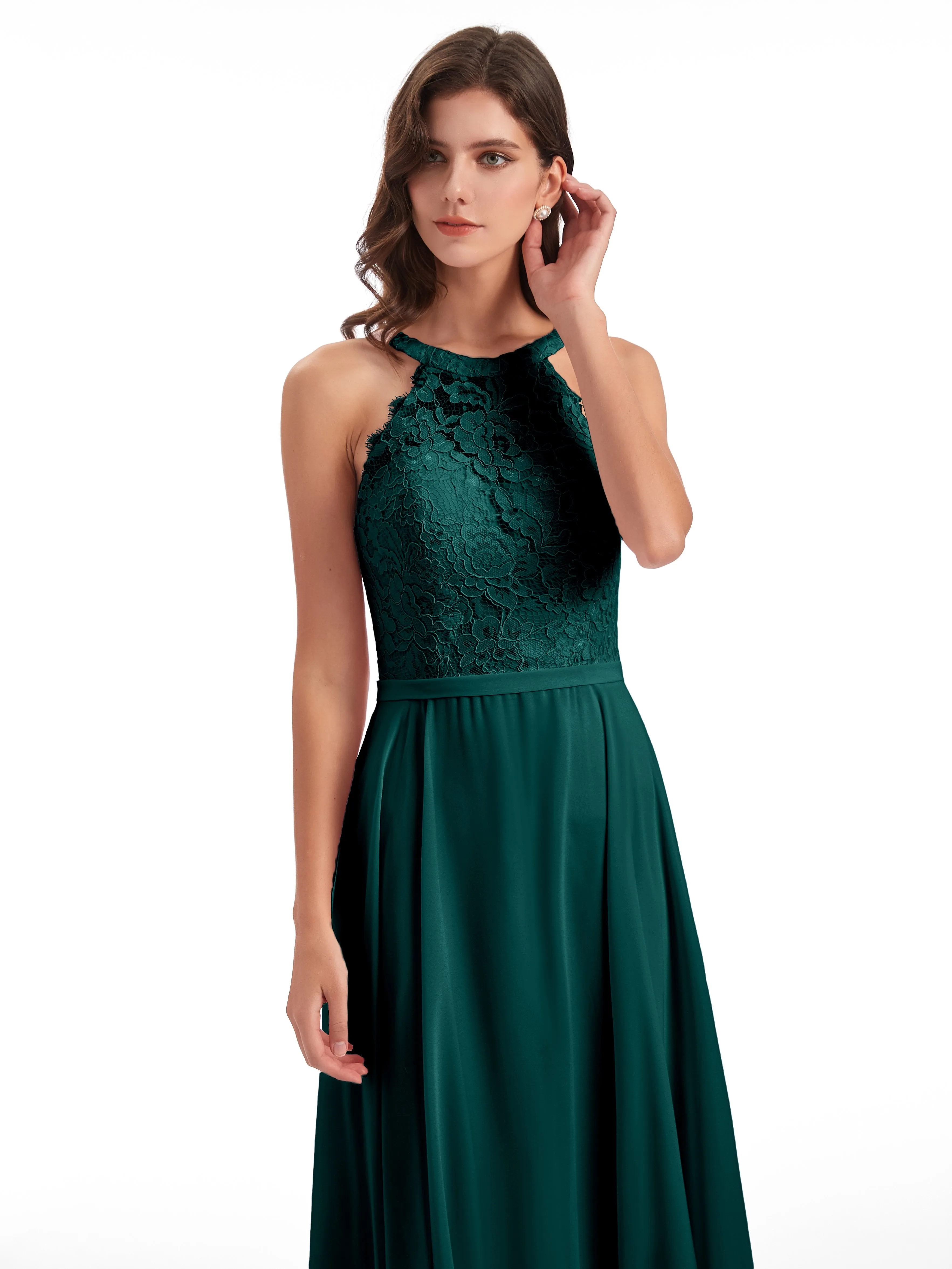 Isabella Charming Chiffon/Lace A-line Illusion Long Bridesmaid Dresses