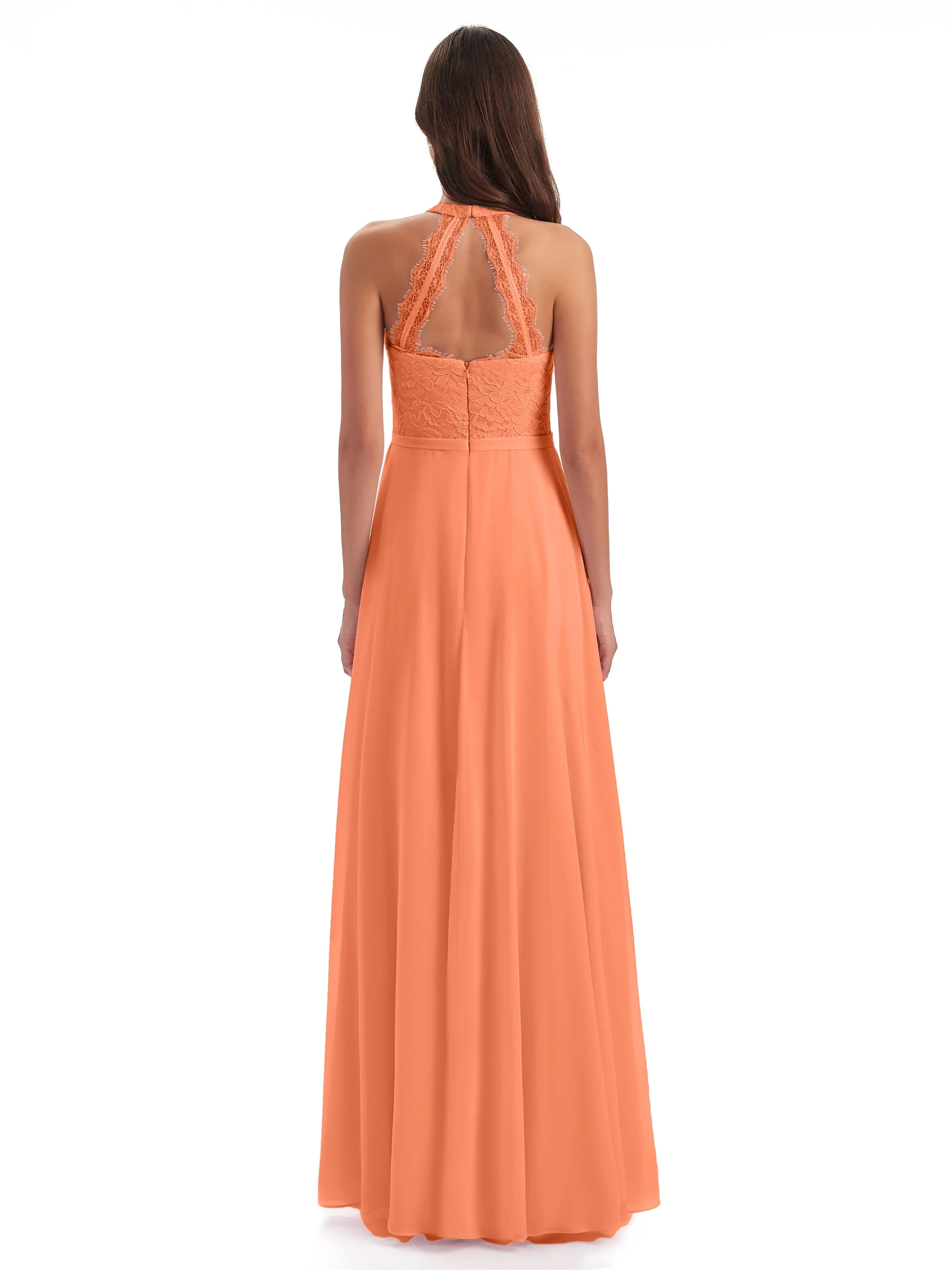 Isabella Charming Chiffon/Lace A-line Illusion Long Bridesmaid Dresses