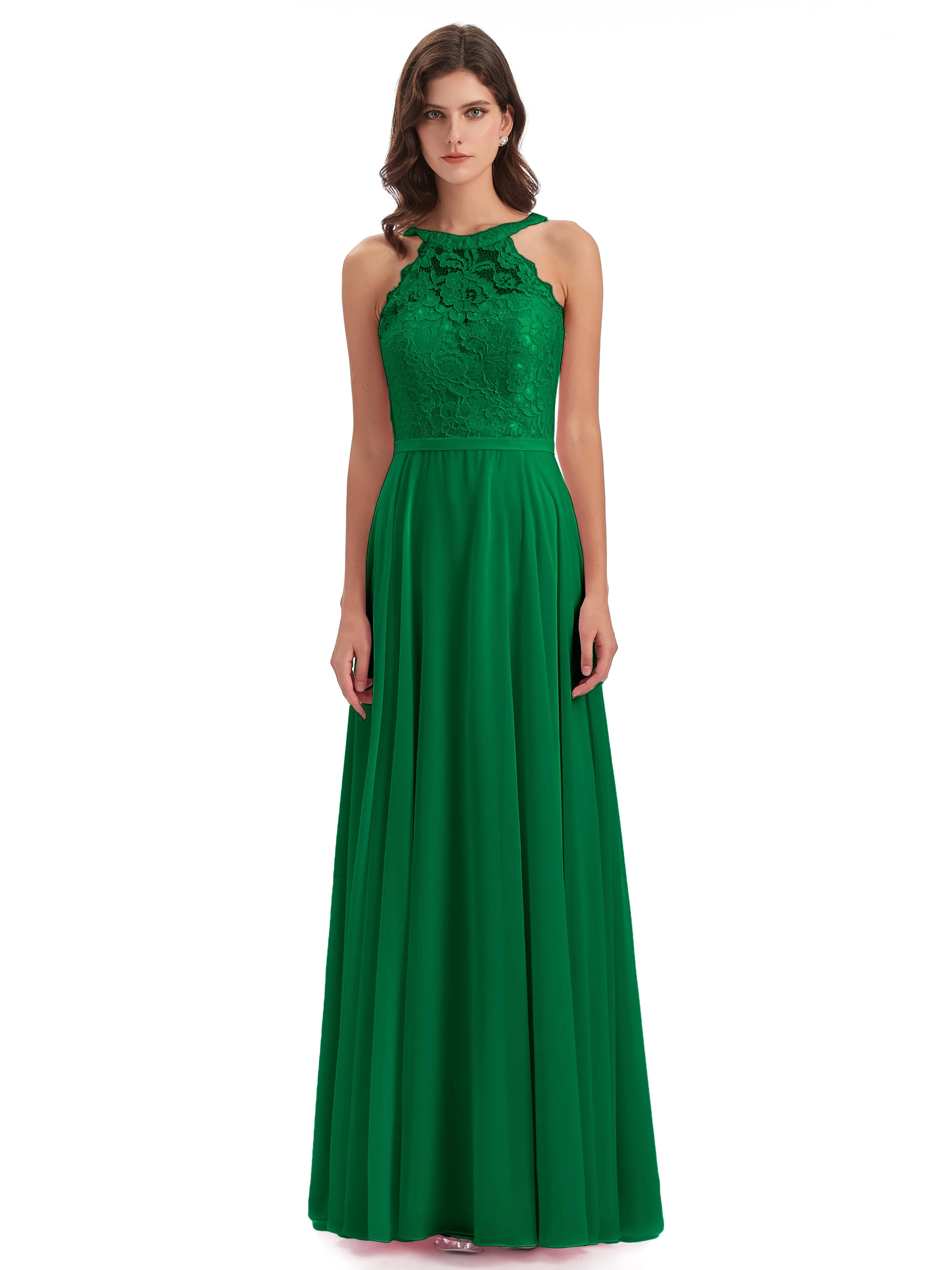 Isabella Charming Chiffon/Lace A-line Illusion Long Bridesmaid Dresses