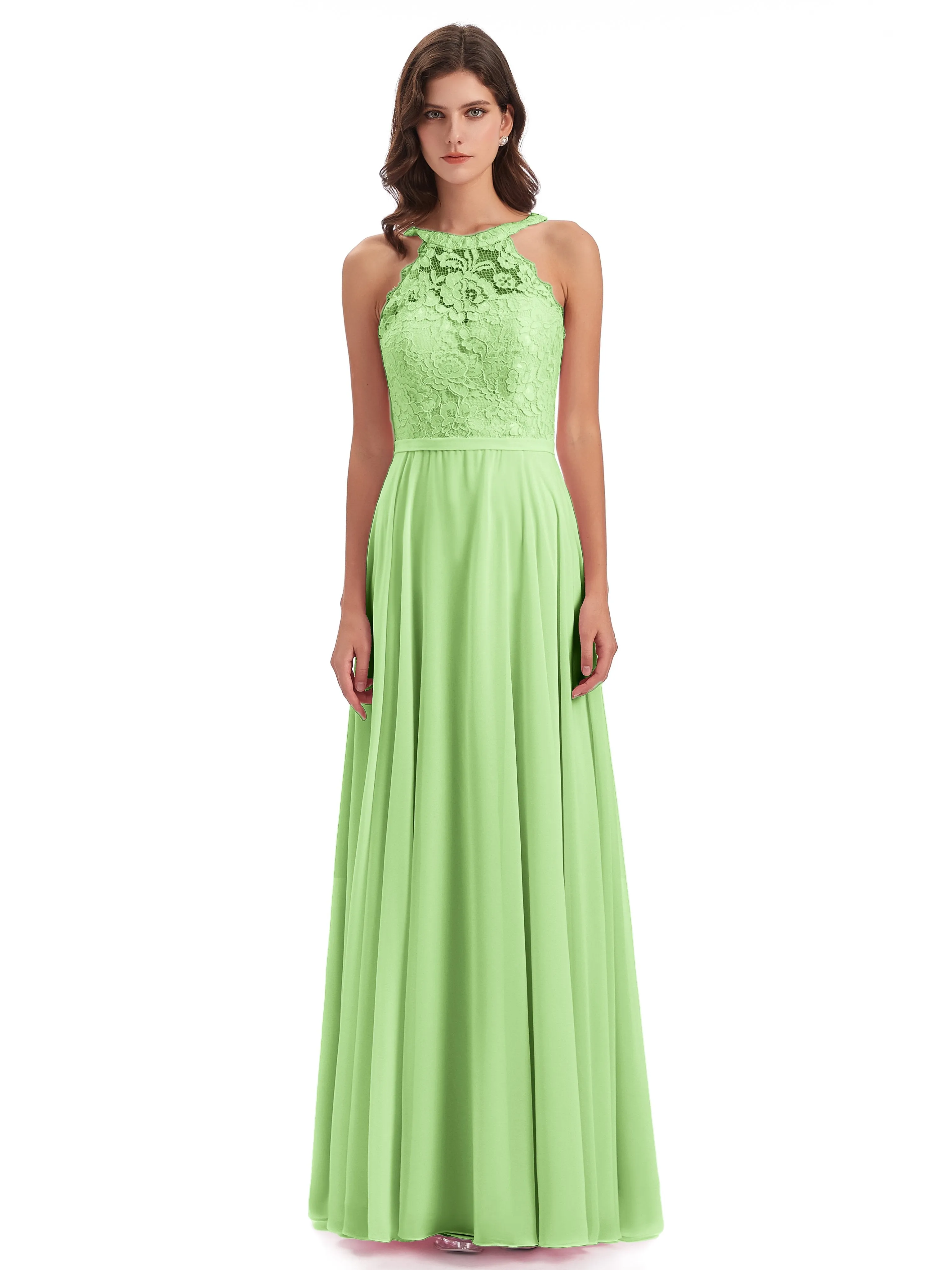 Isabella Charming Chiffon/Lace A-line Illusion Long Bridesmaid Dresses