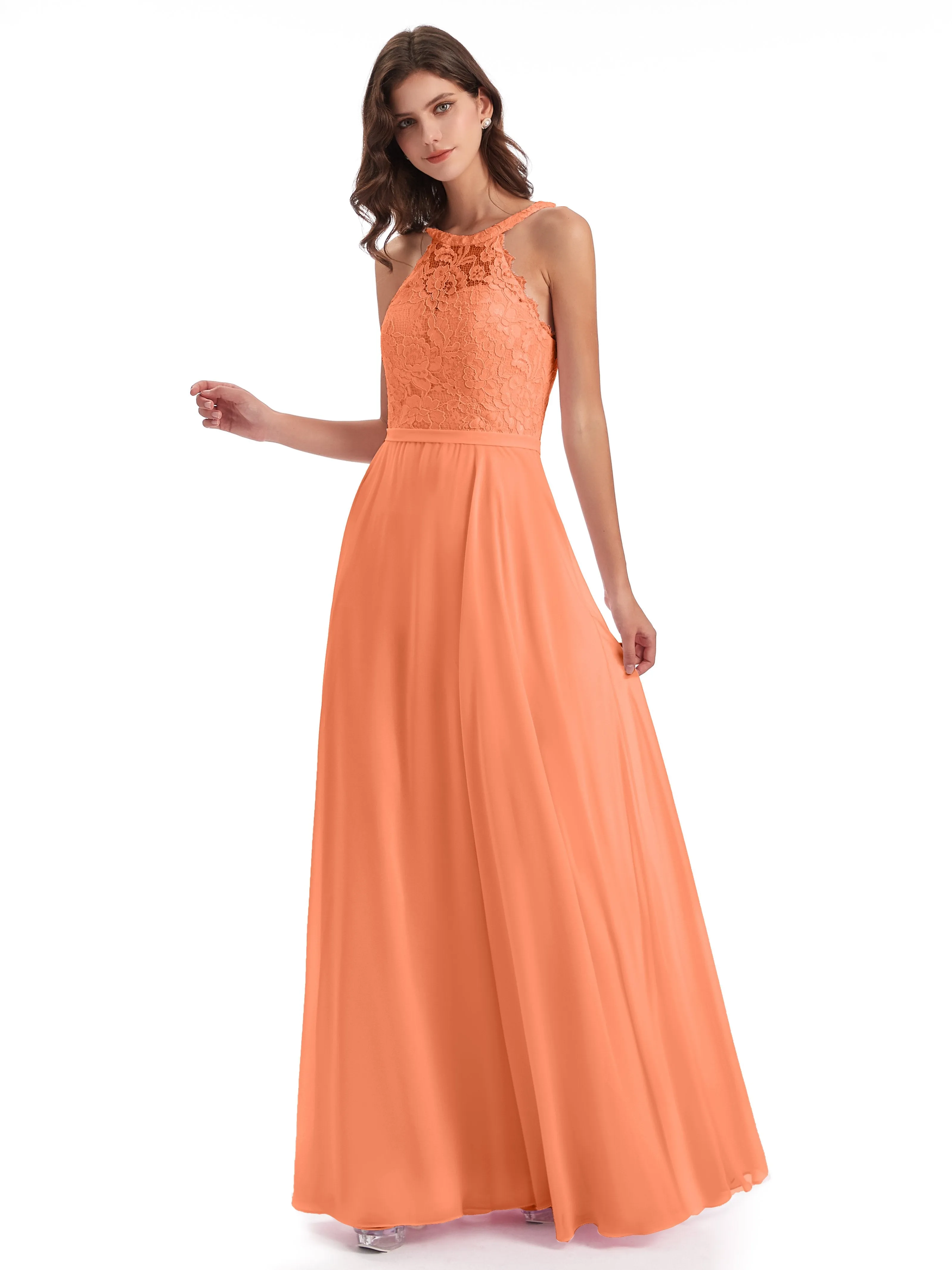 Isabella Charming Chiffon/Lace A-line Illusion Long Bridesmaid Dresses