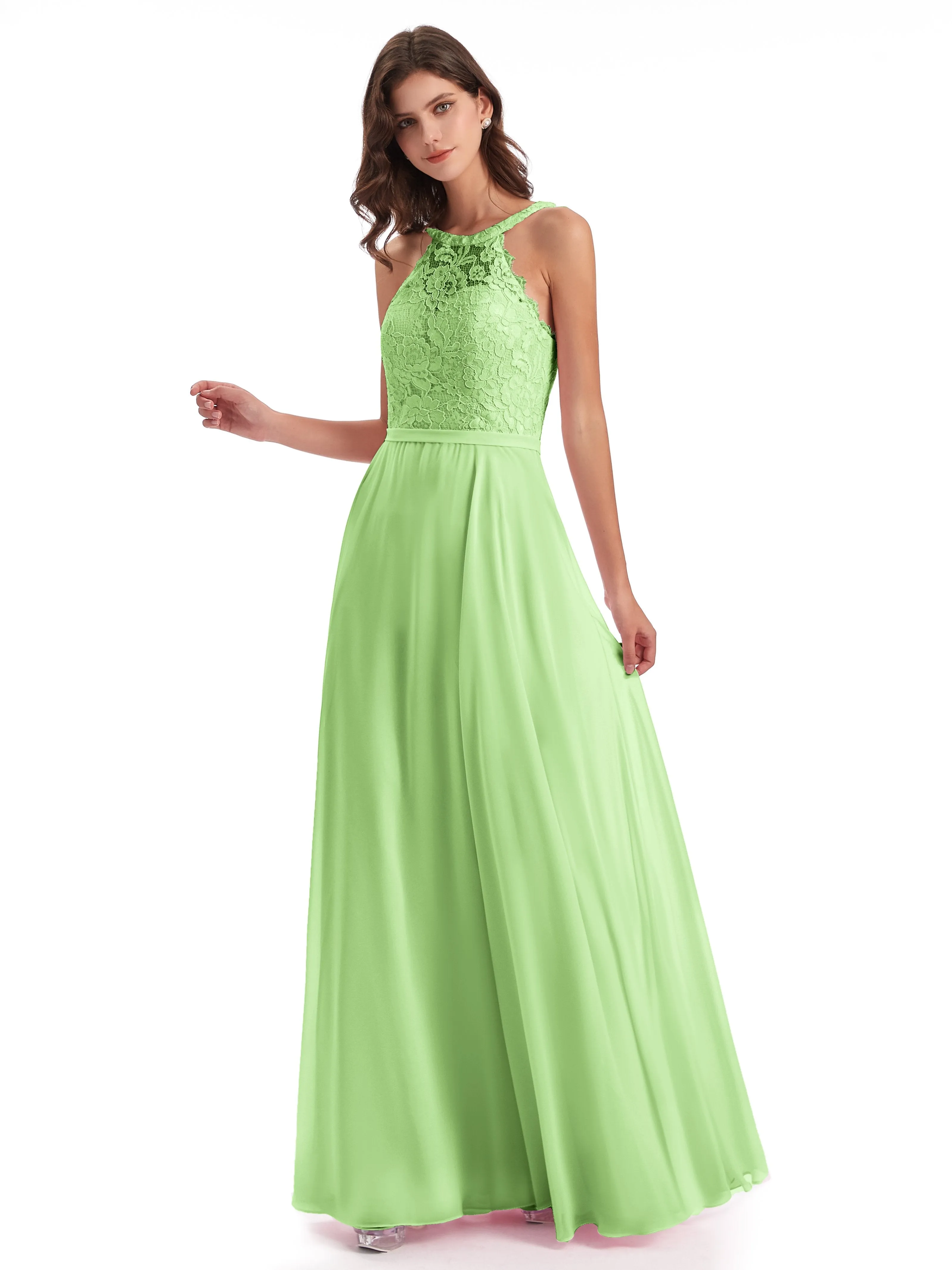 Isabella Charming Chiffon/Lace A-line Illusion Long Bridesmaid Dresses