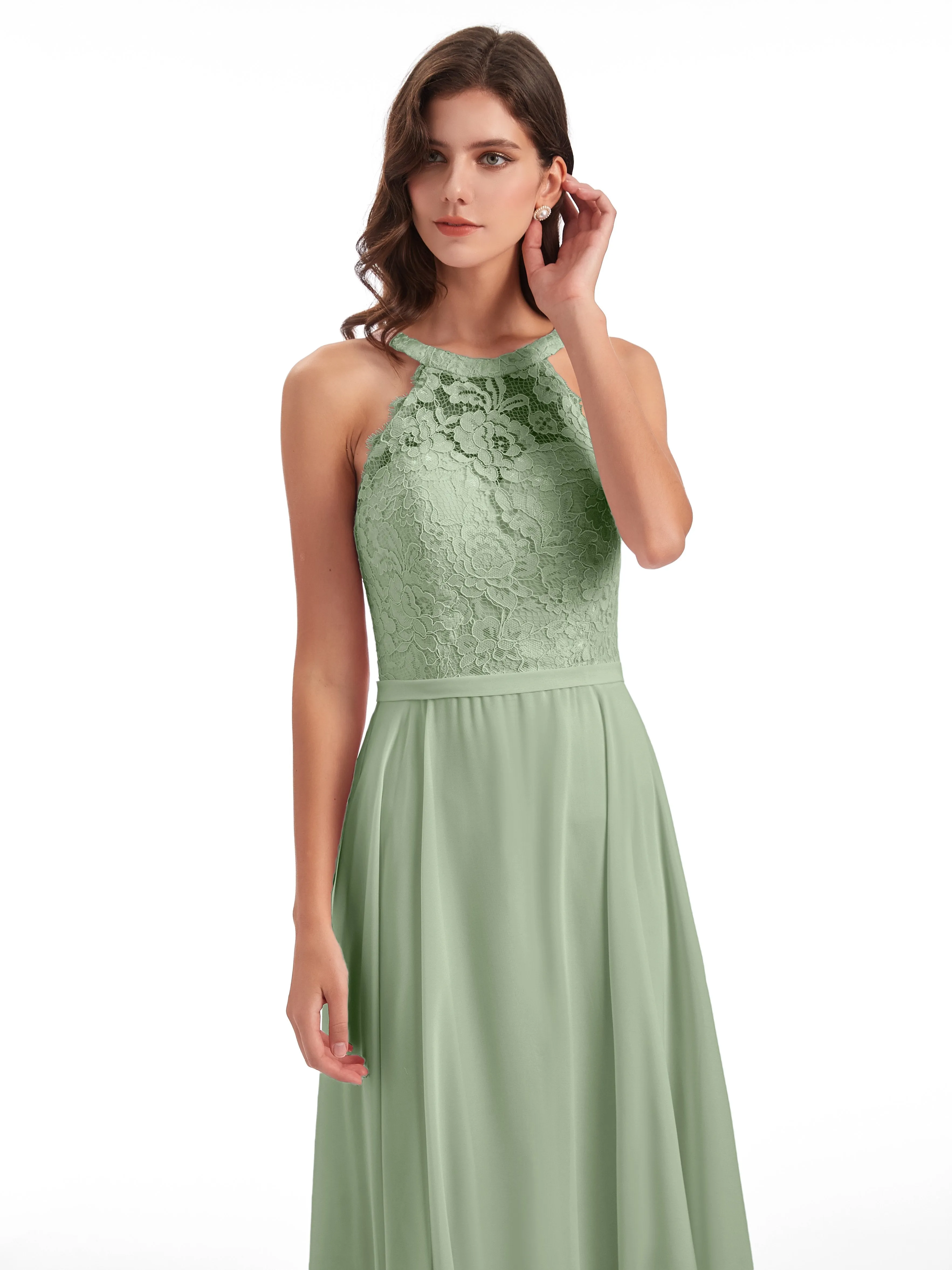 Isabella Charming Chiffon/Lace A-line Illusion Long Bridesmaid Dresses