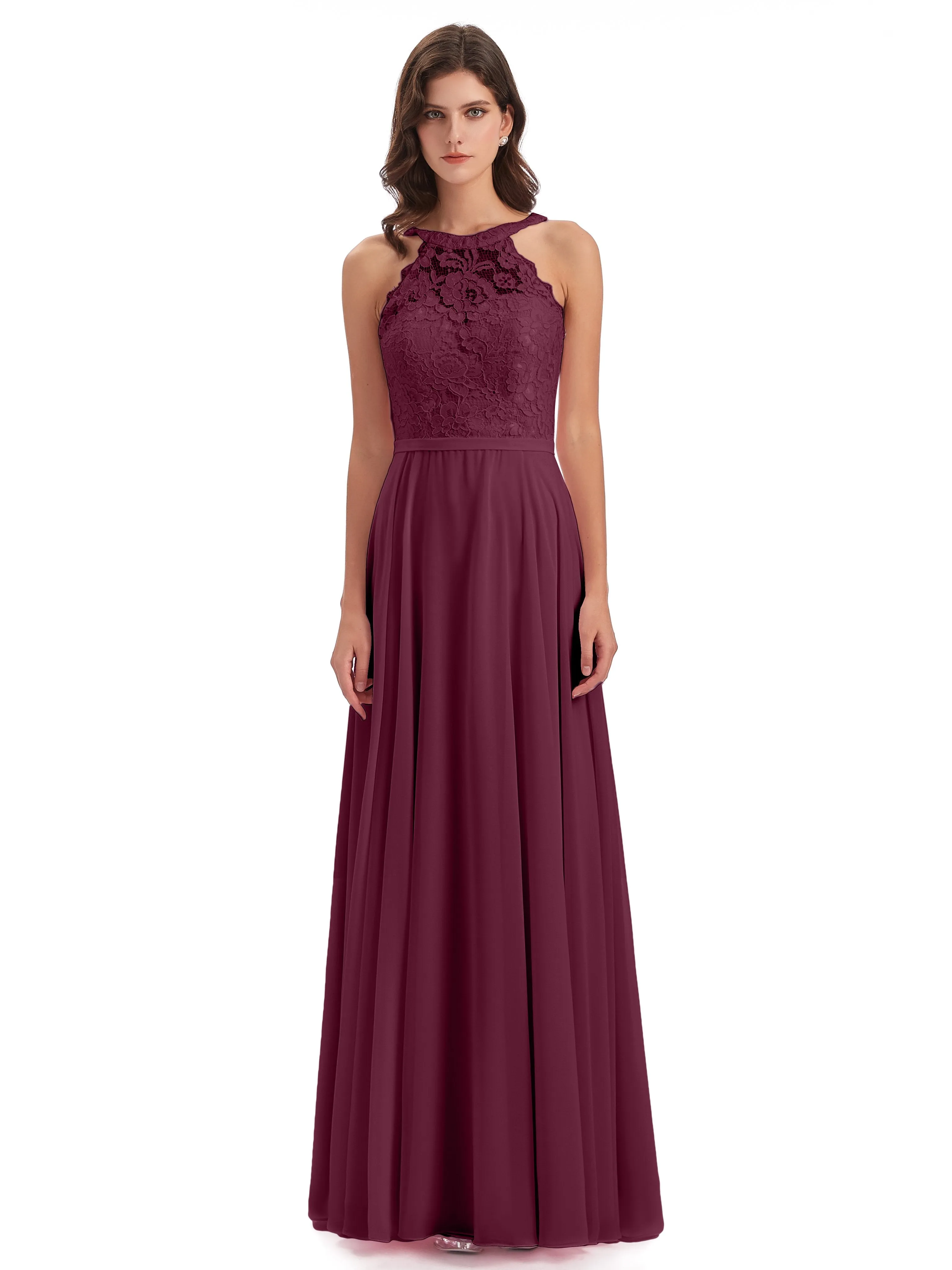 Isabella Charming Chiffon/Lace A-line Illusion Long Bridesmaid Dresses