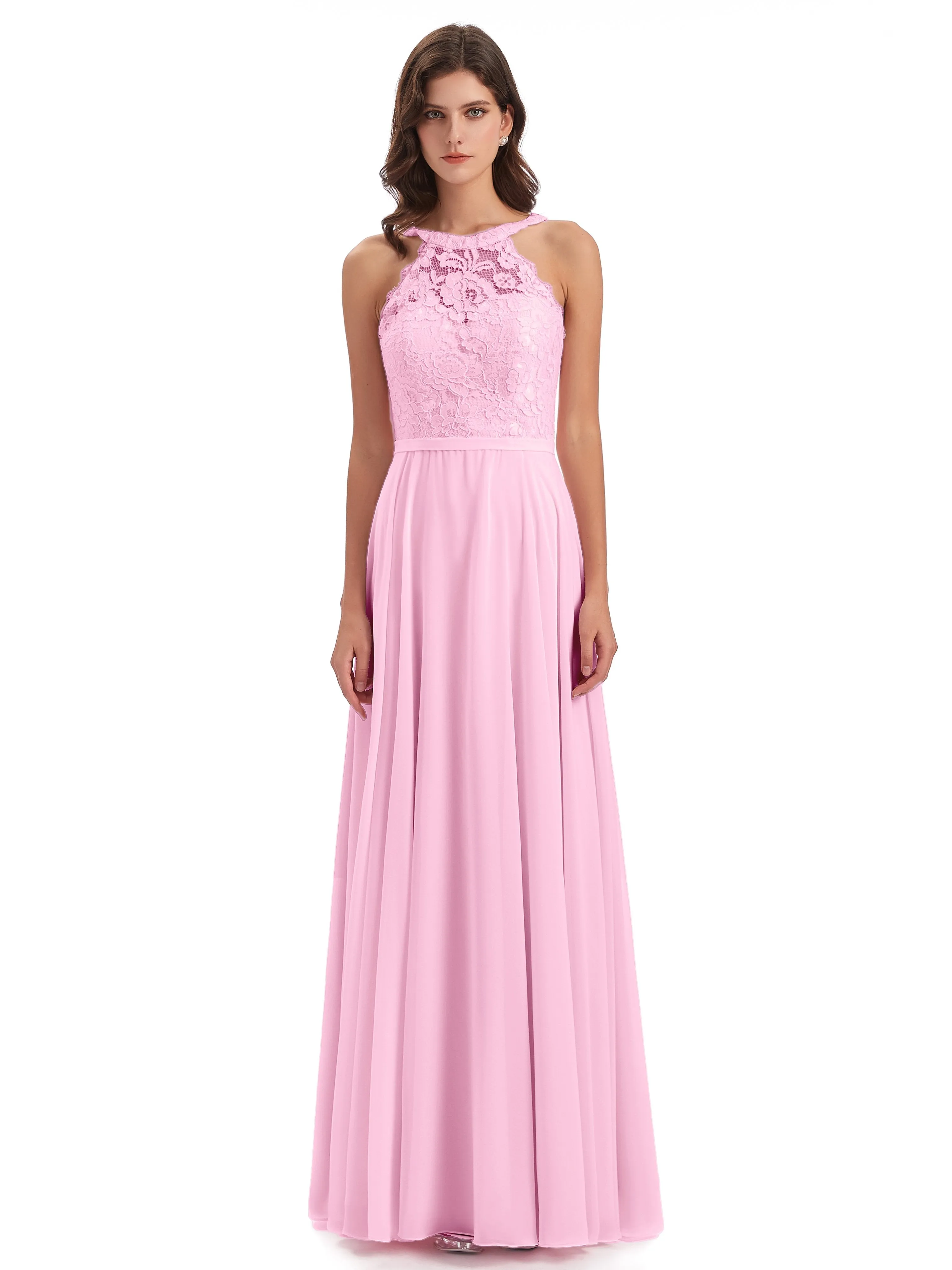 Isabella Charming Chiffon/Lace A-line Illusion Long Bridesmaid Dresses