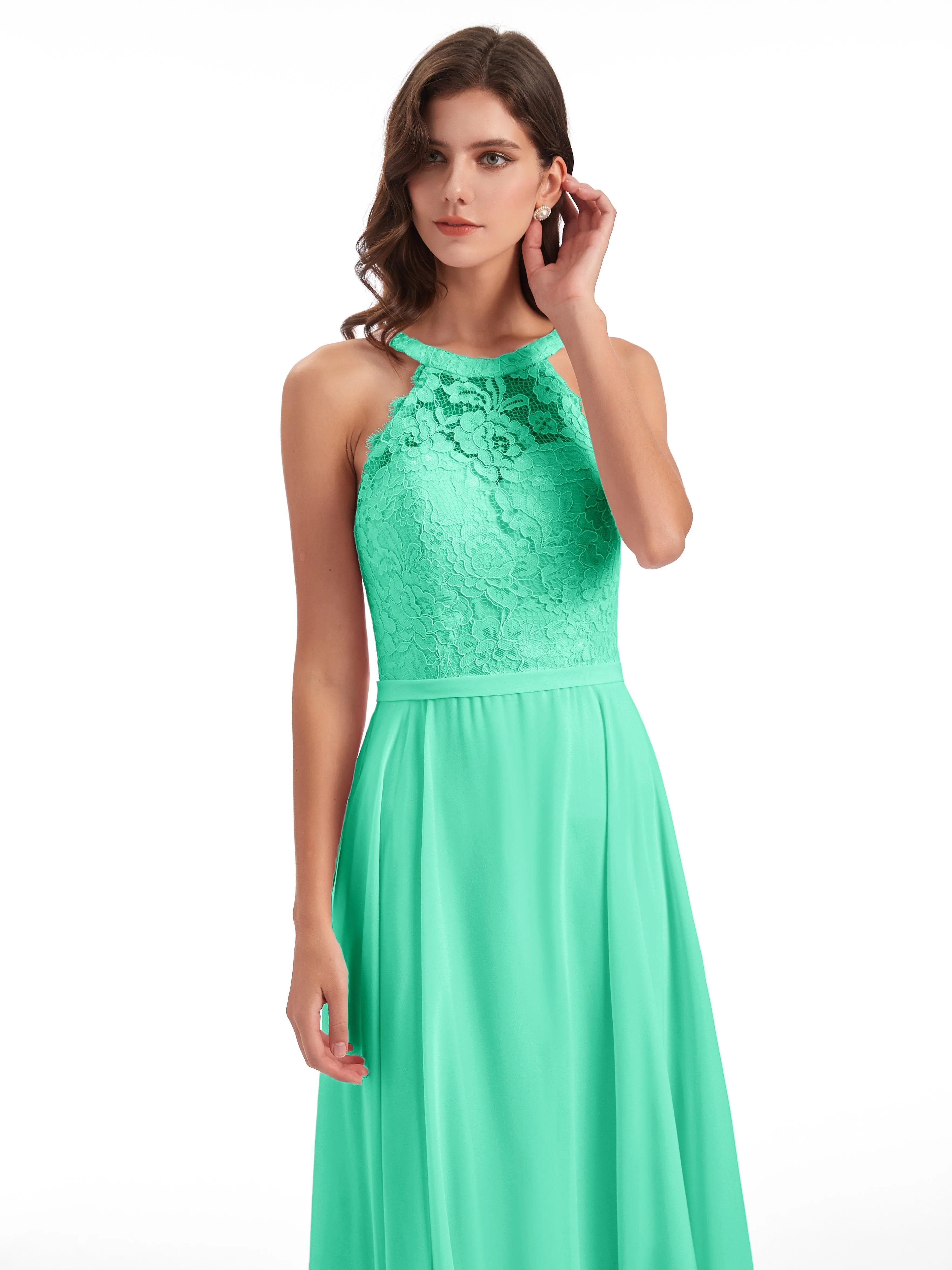 Isabella Charming Chiffon/Lace A-line Illusion Long Bridesmaid Dresses