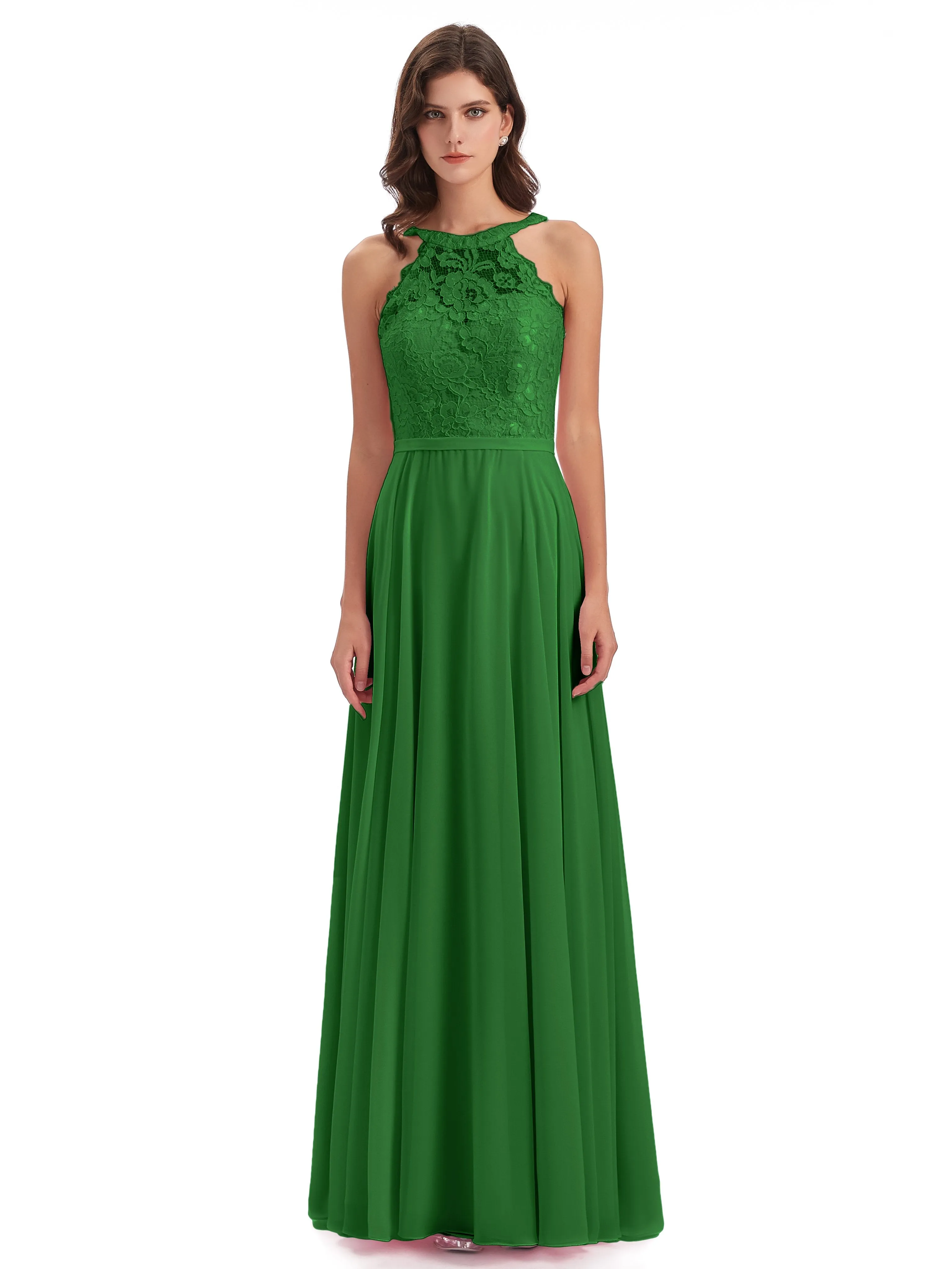 Isabella Charming Chiffon/Lace A-line Illusion Long Bridesmaid Dresses