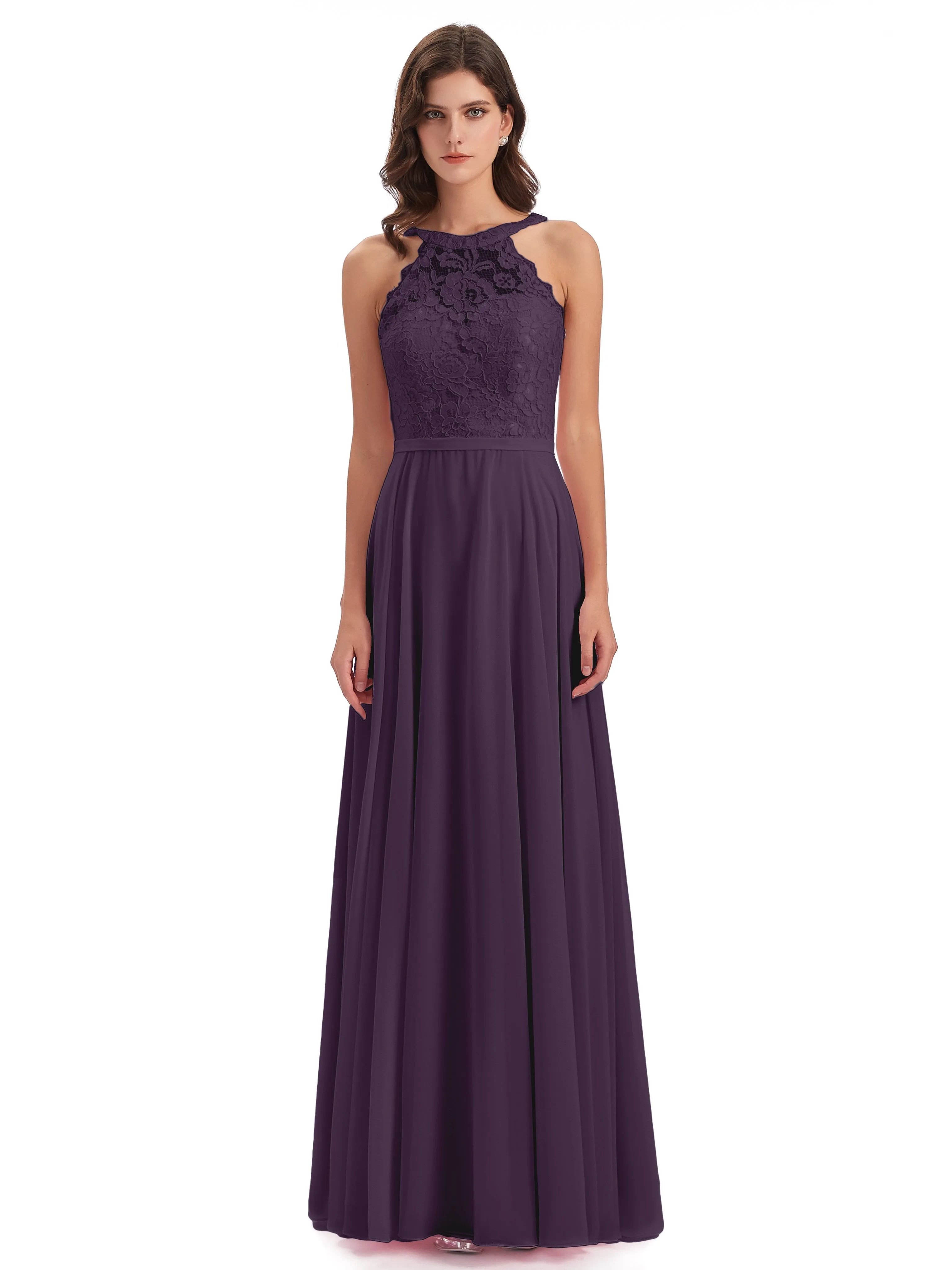 Isabella Charming Chiffon/Lace A-line Illusion Long Bridesmaid Dresses