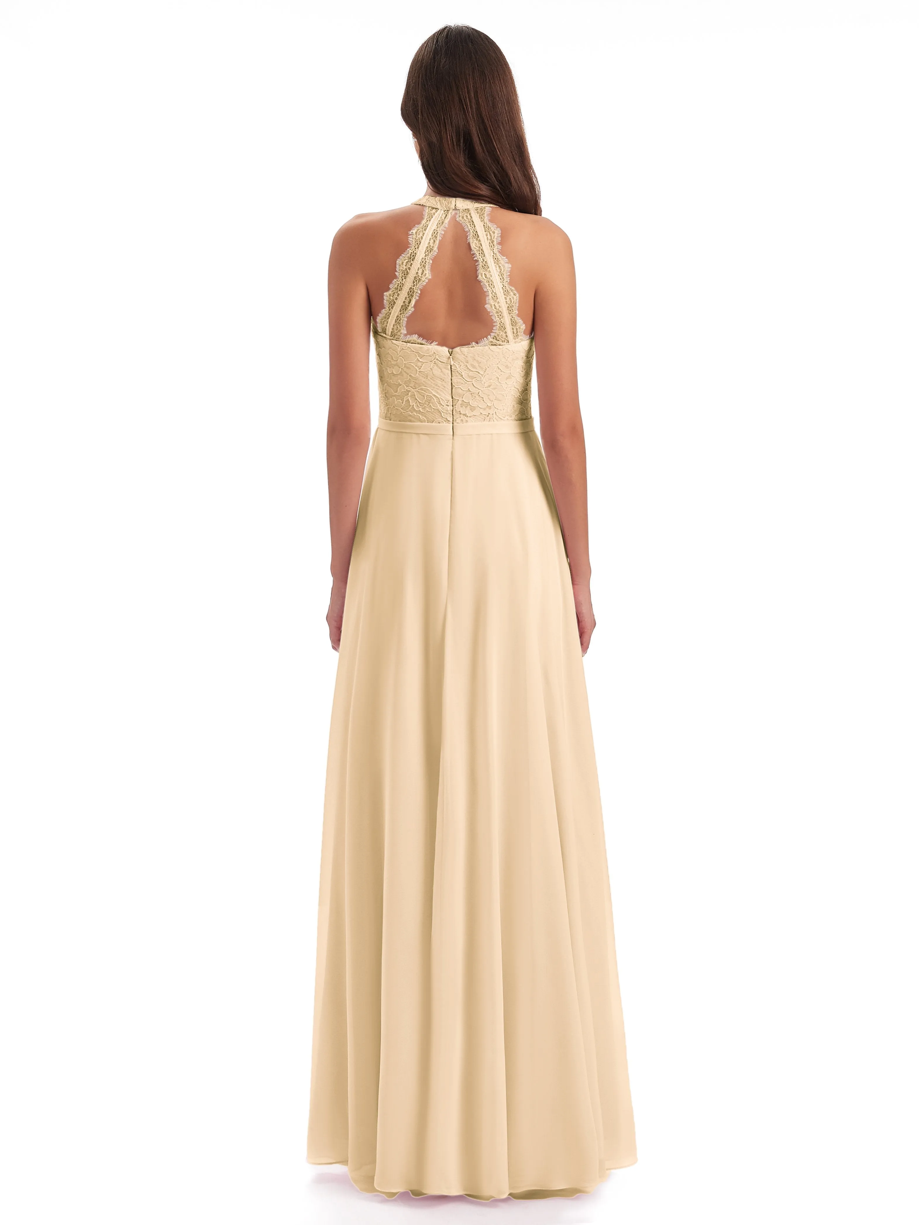 Isabella Charming Chiffon/Lace A-line Illusion Long Bridesmaid Dresses