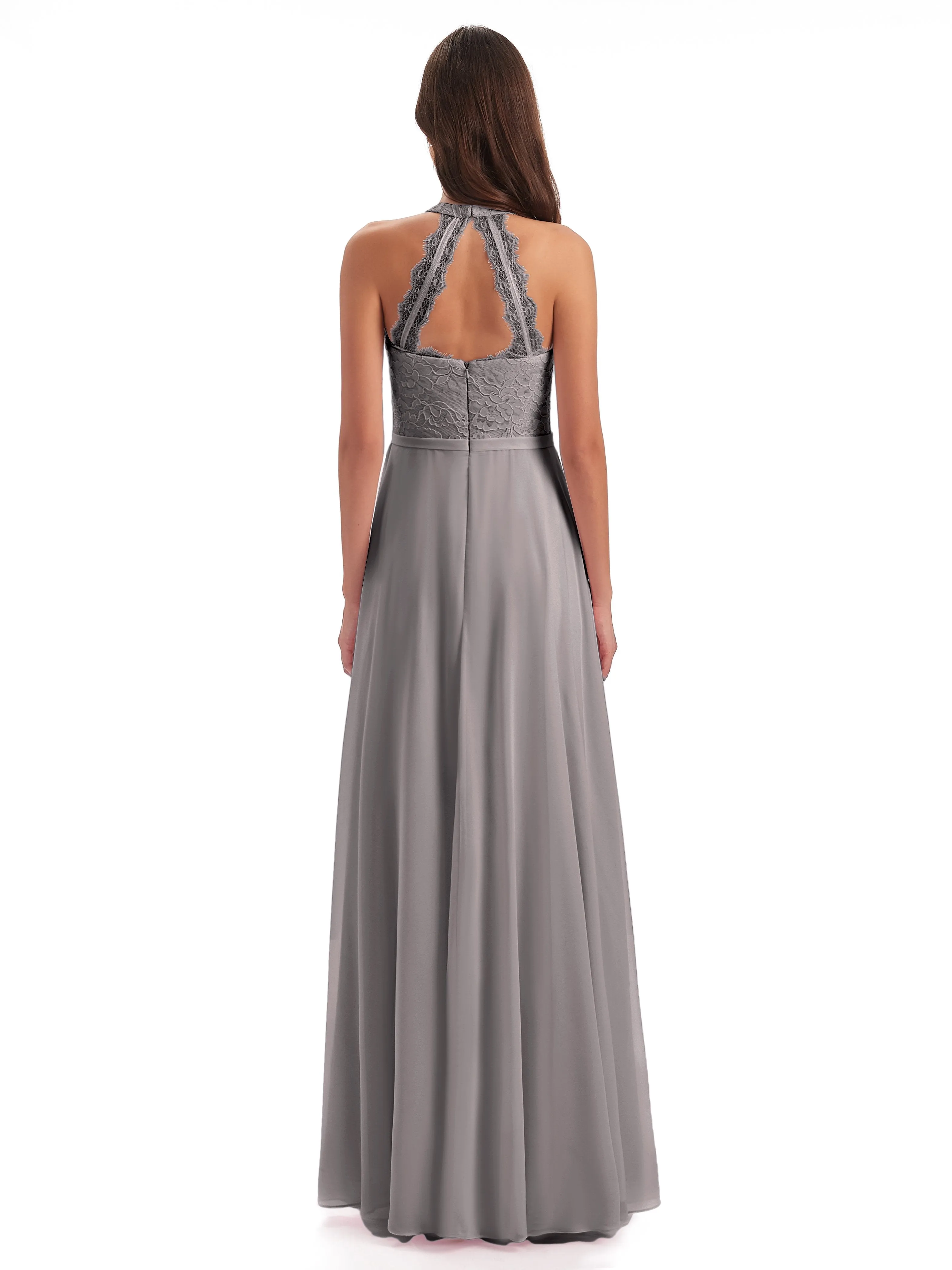 Isabella Charming Chiffon/Lace A-line Illusion Long Bridesmaid Dresses