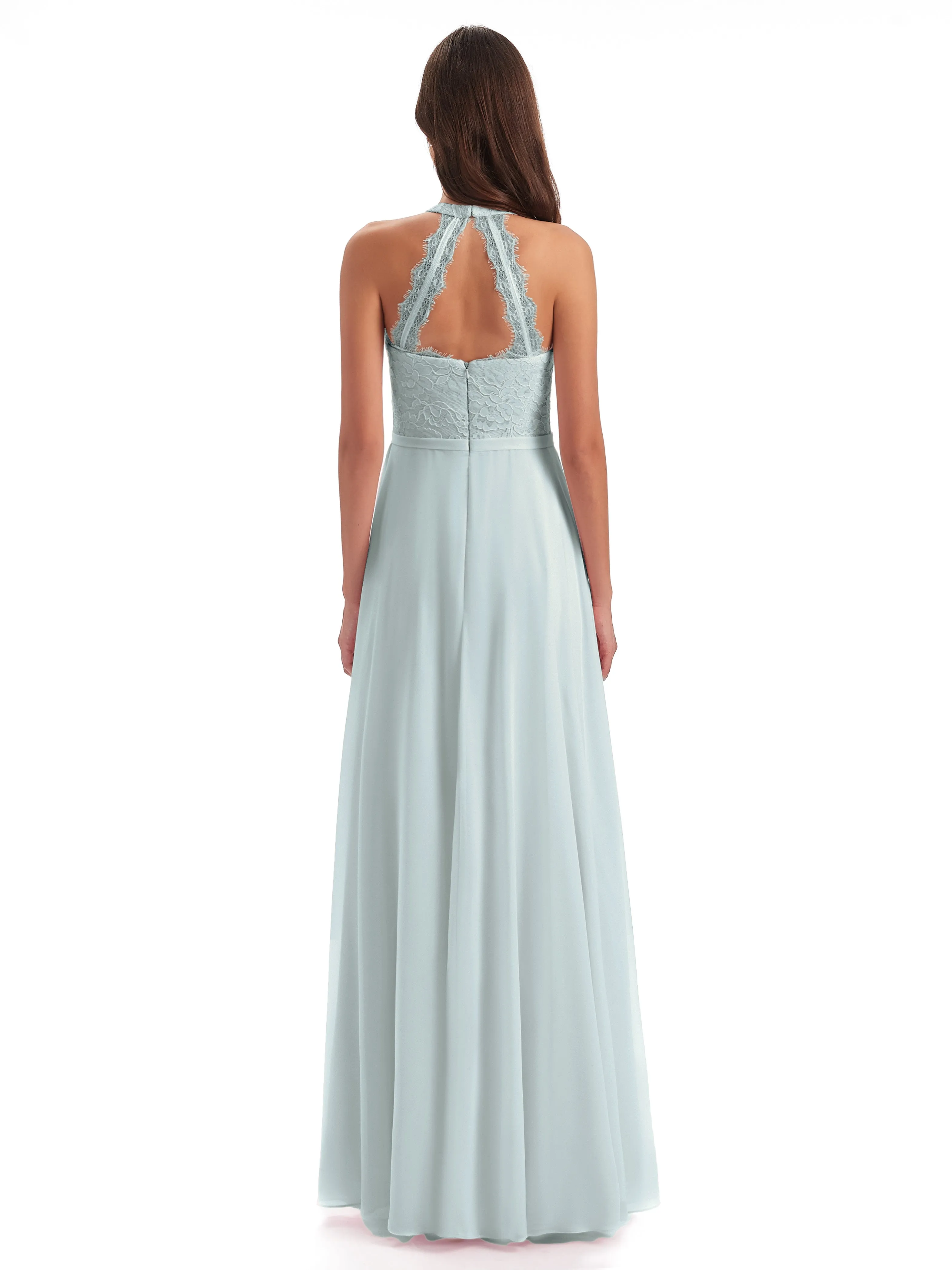 Isabella Charming Chiffon/Lace A-line Illusion Long Bridesmaid Dresses