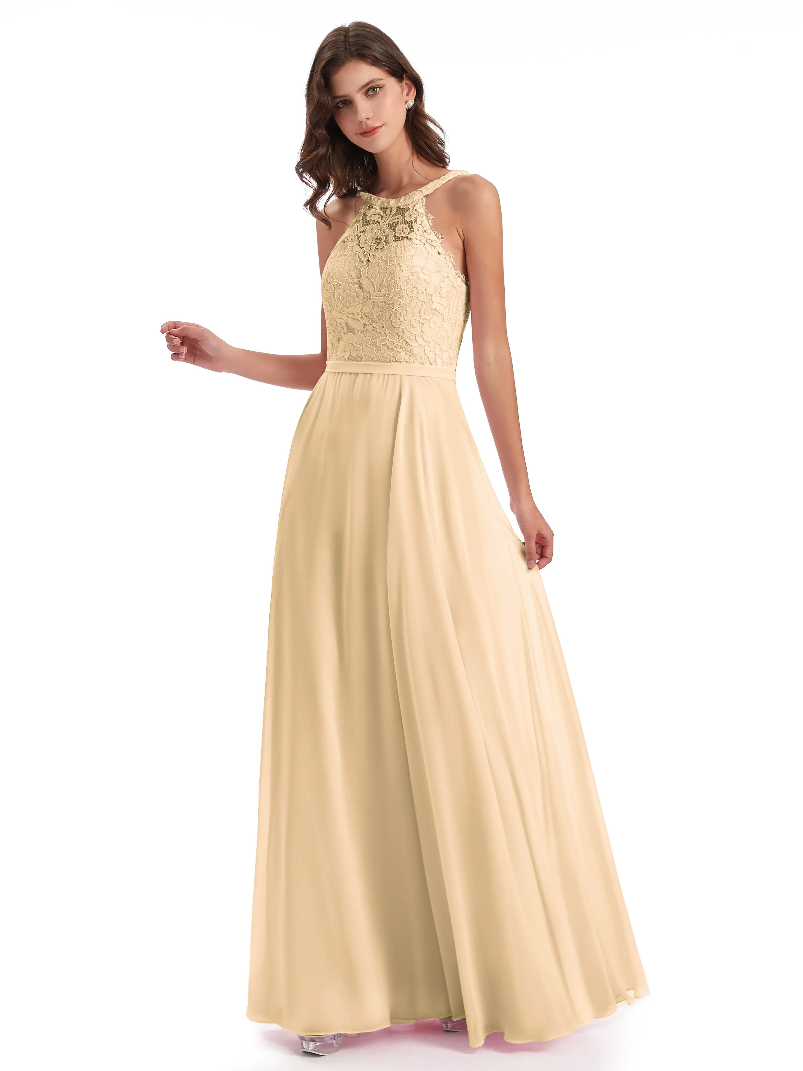 Isabella Charming Chiffon/Lace A-line Illusion Long Bridesmaid Dresses