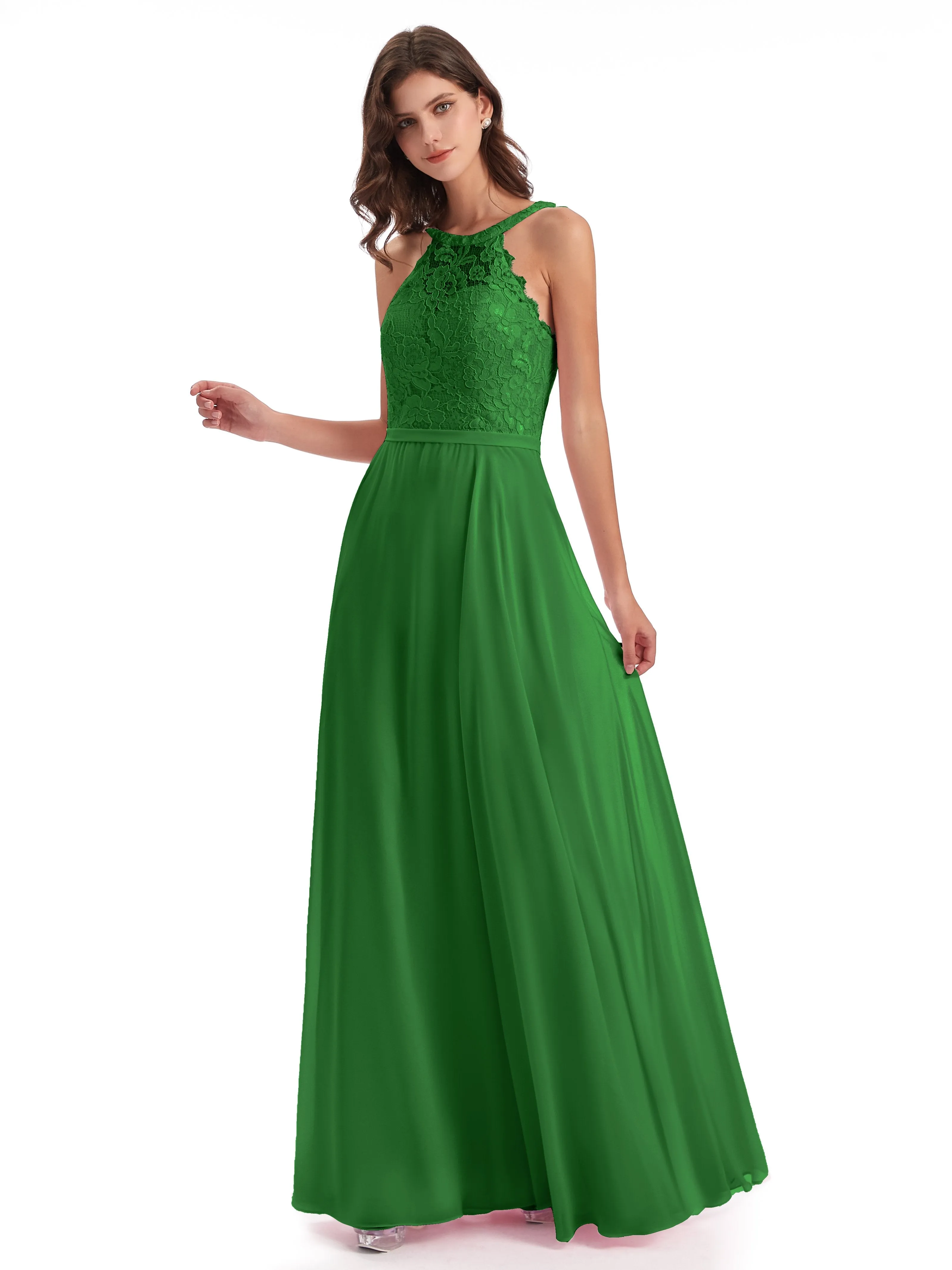 Isabella Charming Chiffon/Lace A-line Illusion Long Bridesmaid Dresses