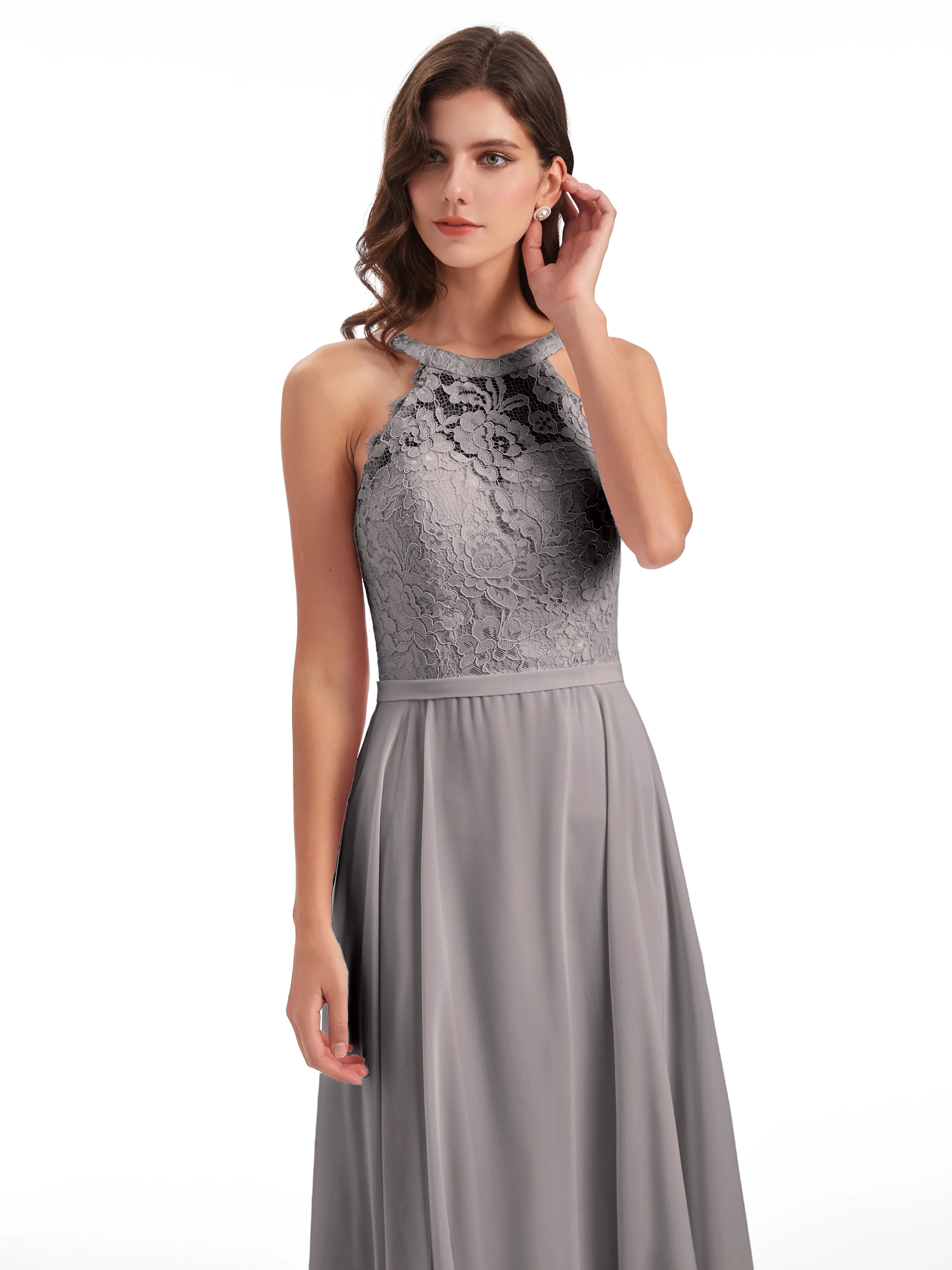 Isabella Charming Chiffon/Lace A-line Illusion Long Bridesmaid Dresses