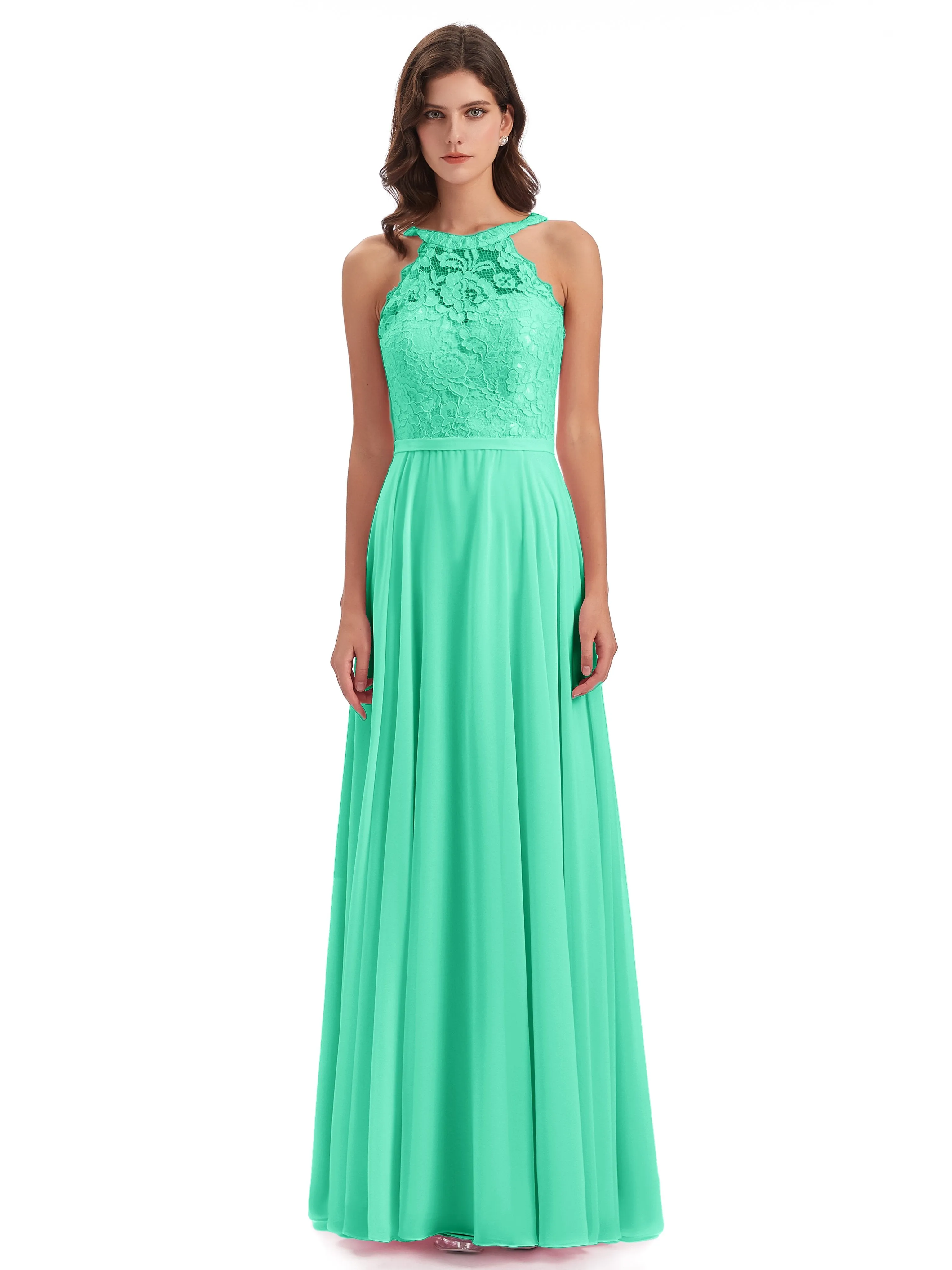 Isabella Charming Chiffon/Lace A-line Illusion Long Bridesmaid Dresses