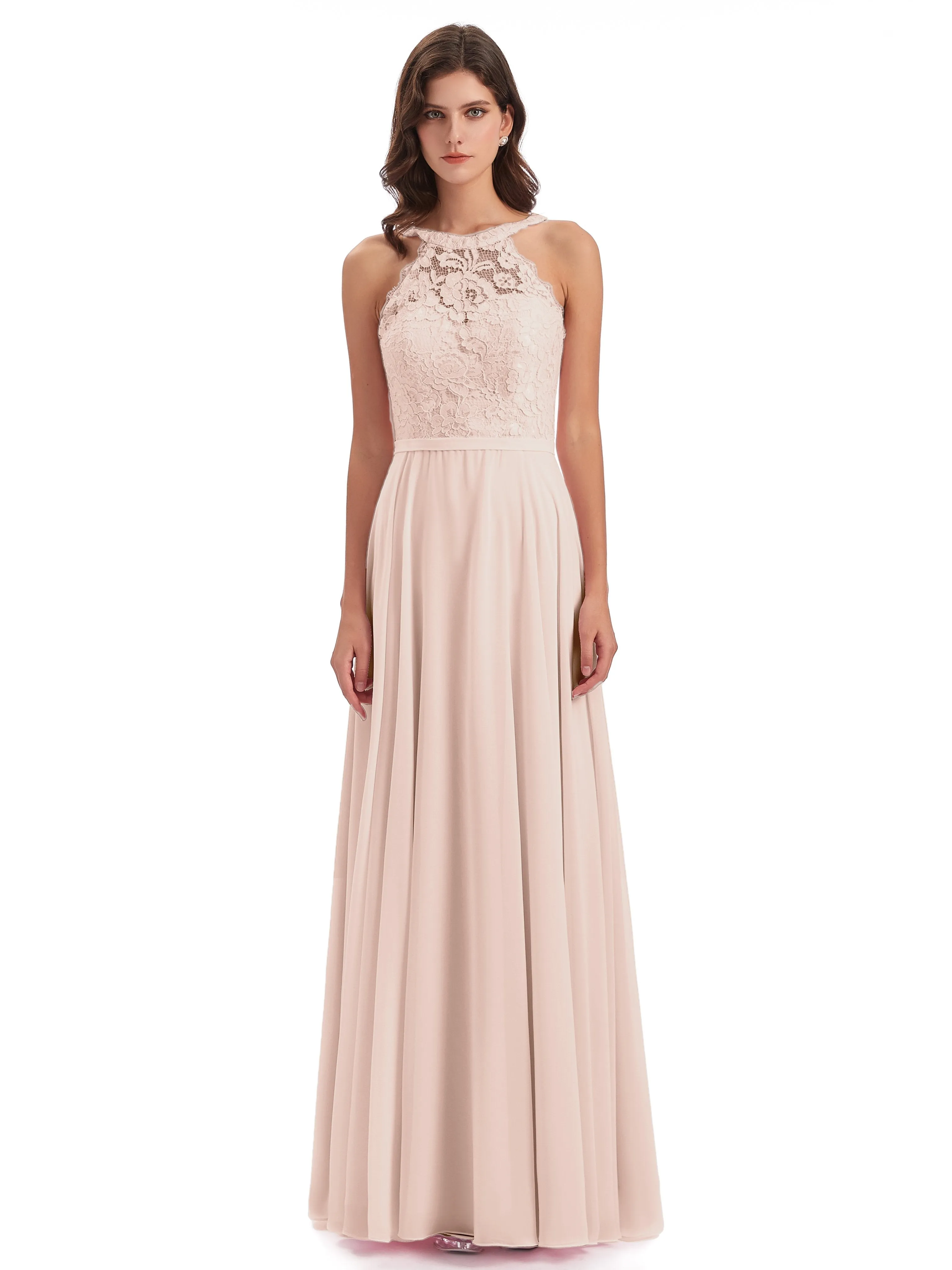 Isabella Charming Chiffon/Lace A-line Illusion Long Bridesmaid Dresses