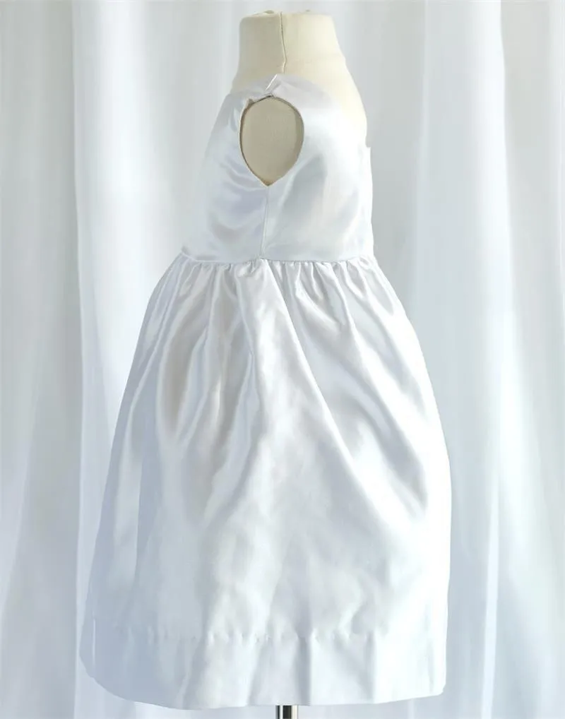 Ivory Sleeveless Satin Flower Girl Dress with Sash