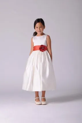 Ivory Sleeveless Satin Flower Girl Dress with Sash