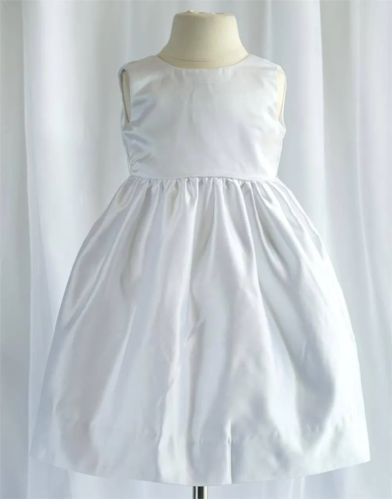 Ivory Sleeveless Satin Flower Girl Dress with Sash