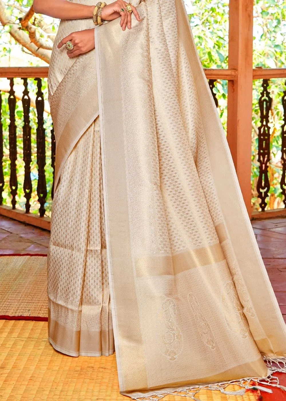 Ivory White Woven Kanjivaram Saree:Limited Edition