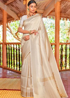 Ivory White Woven Kanjivaram Saree:Limited Edition