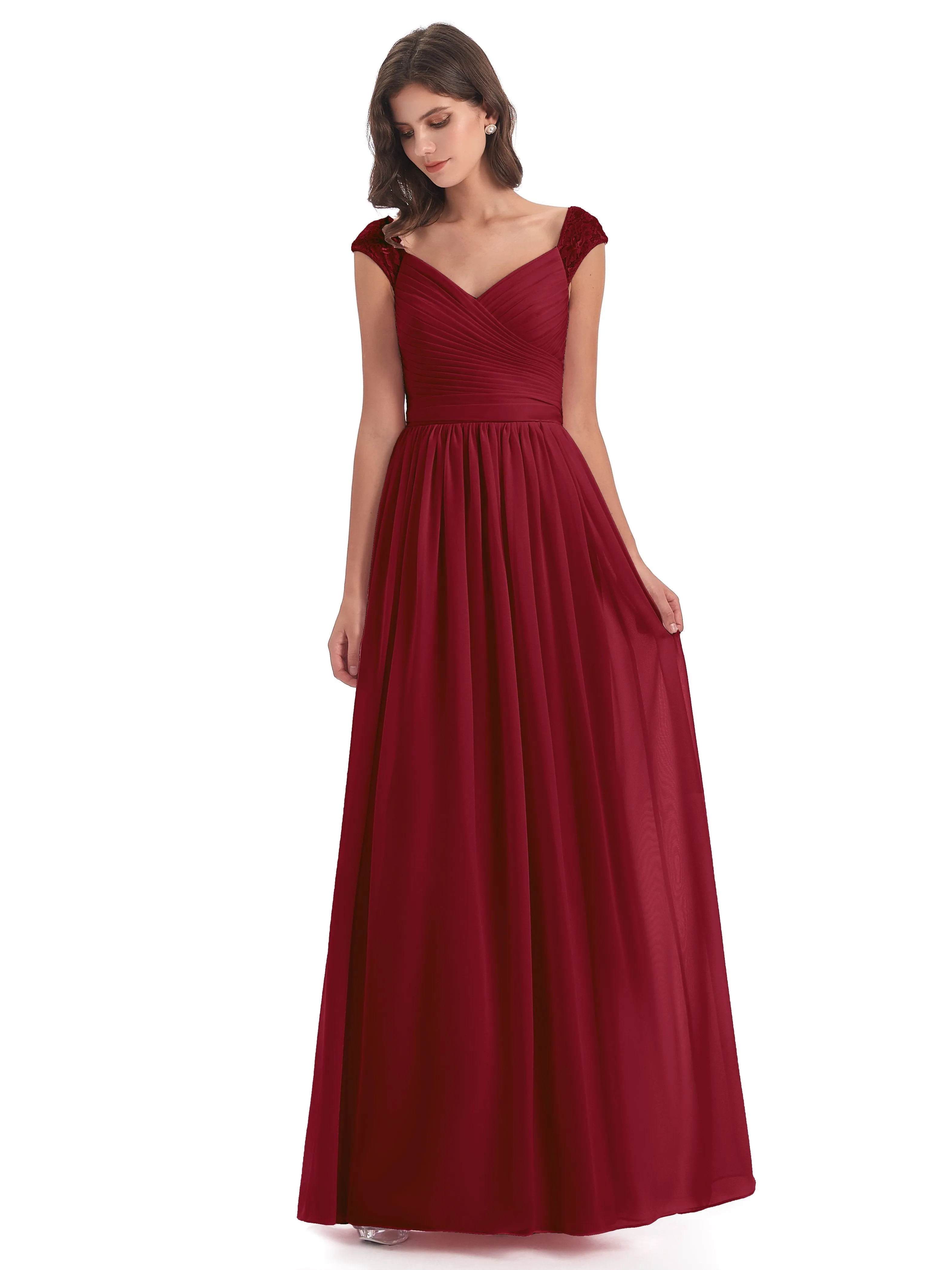 Ivy Charming Cap Sleeves Floor Length Bridesmaid Dresses