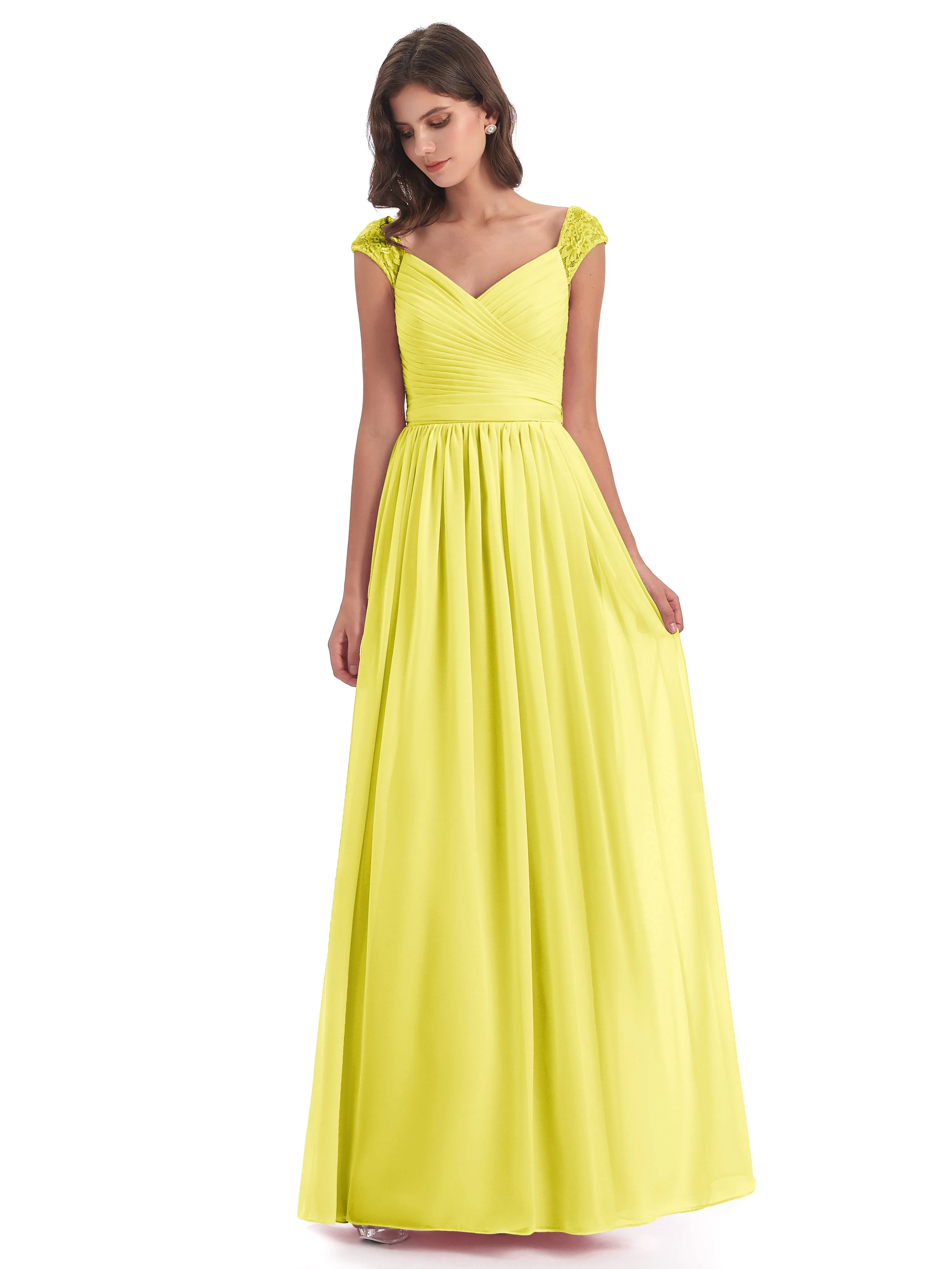 Ivy Charming Cap Sleeves Floor Length Bridesmaid Dresses