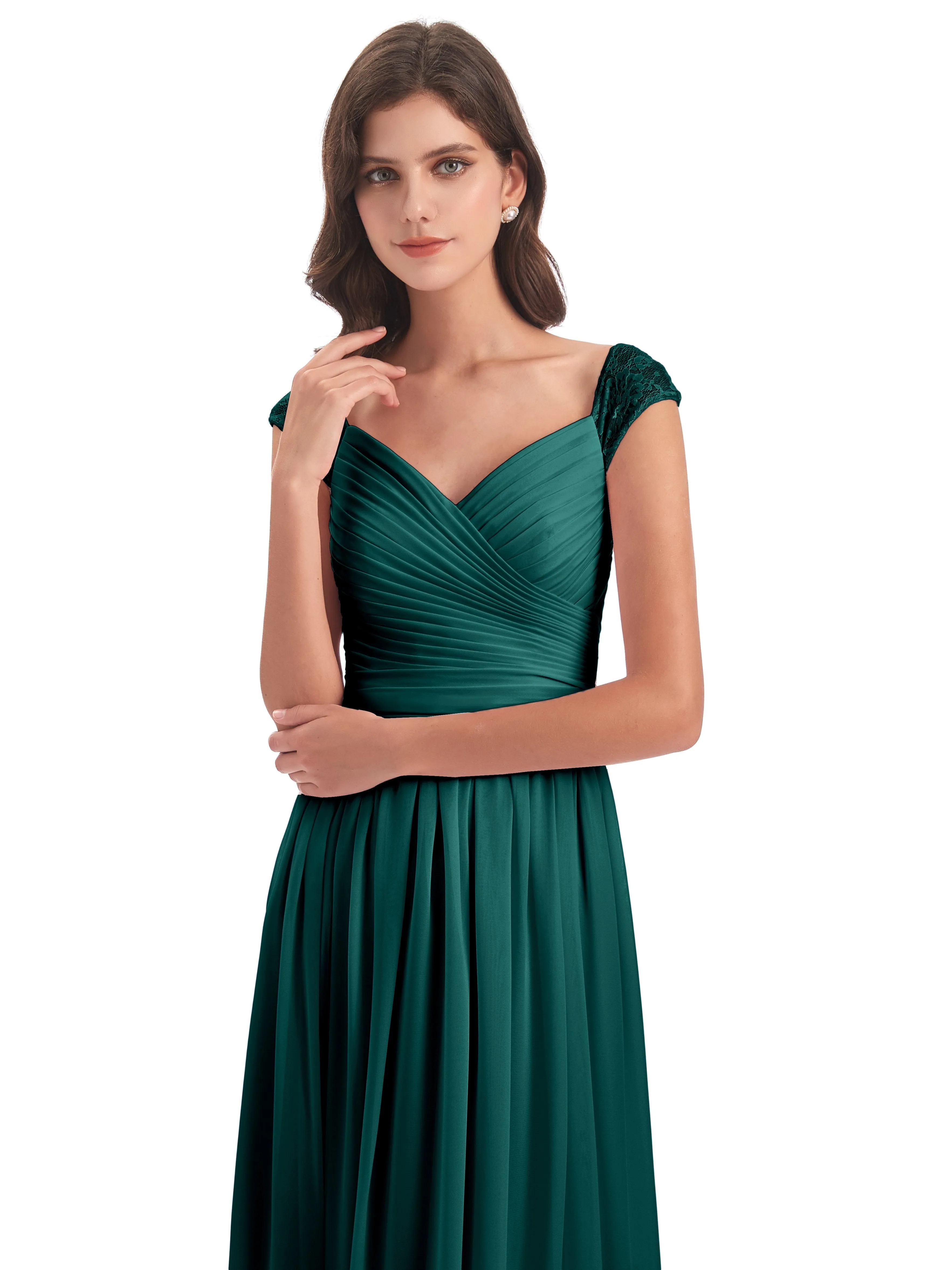 Ivy Charming Cap Sleeves Floor Length Bridesmaid Dresses