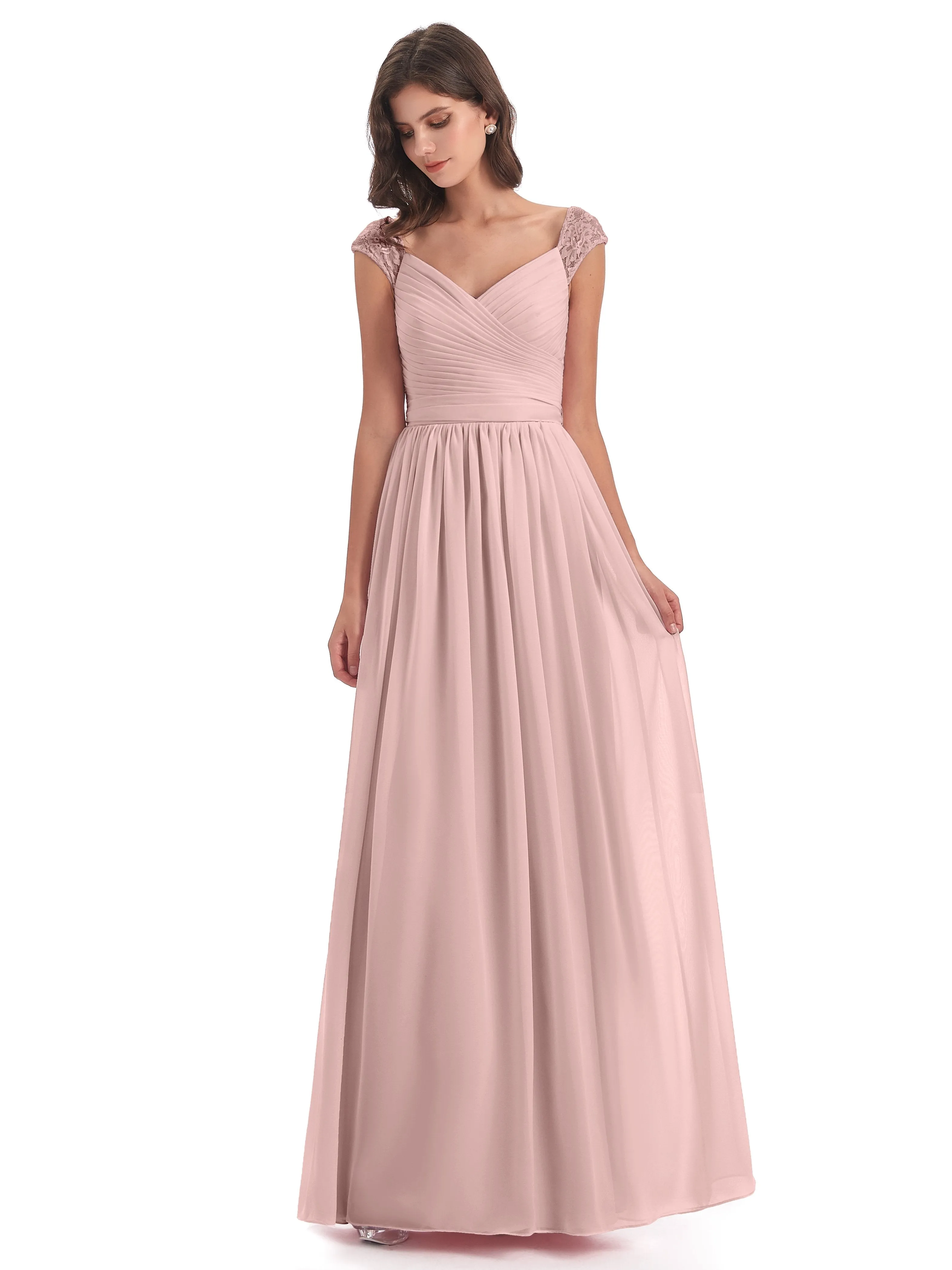 Ivy Charming Cap Sleeves Floor Length Bridesmaid Dresses