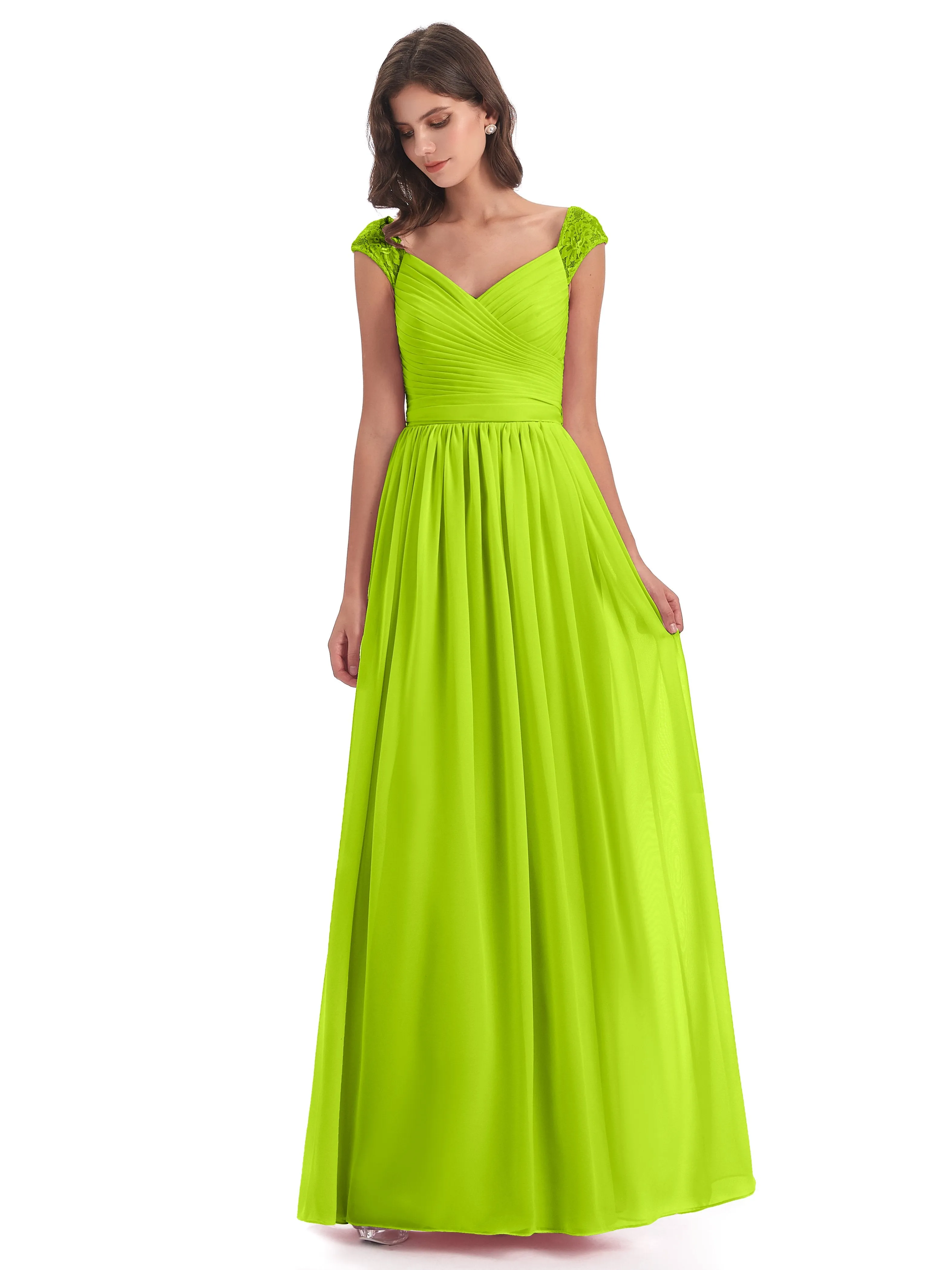 Ivy Charming Cap Sleeves Floor Length Bridesmaid Dresses