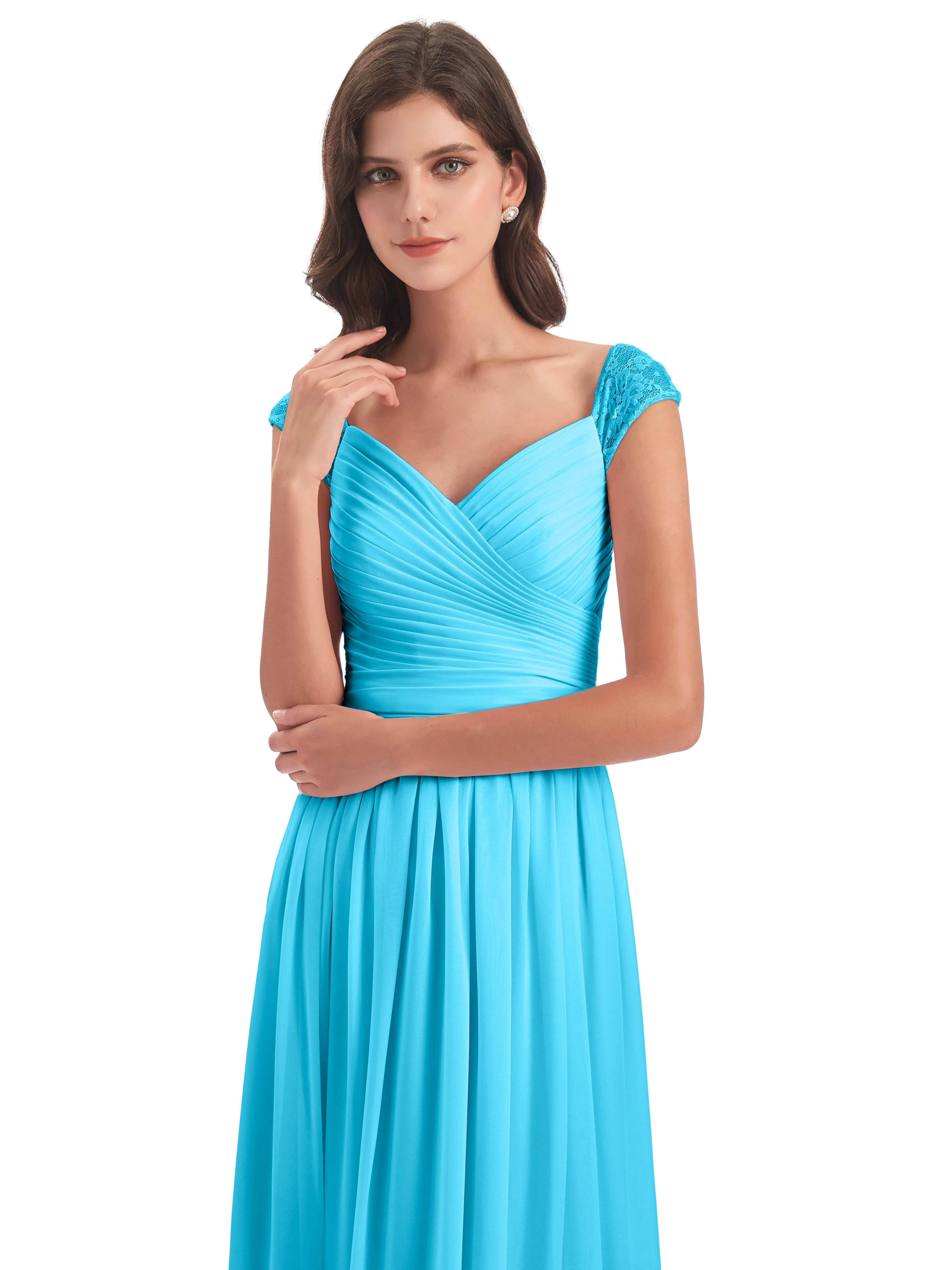 Ivy Charming Cap Sleeves Floor Length Bridesmaid Dresses