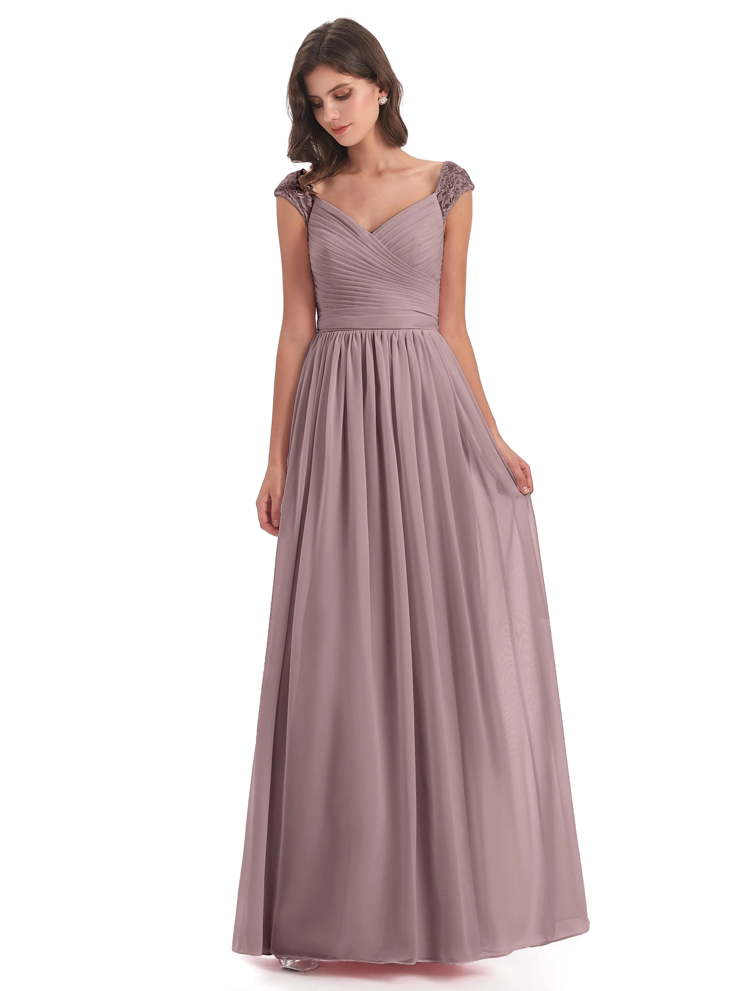 Ivy Charming Cap Sleeves Floor Length Bridesmaid Dresses