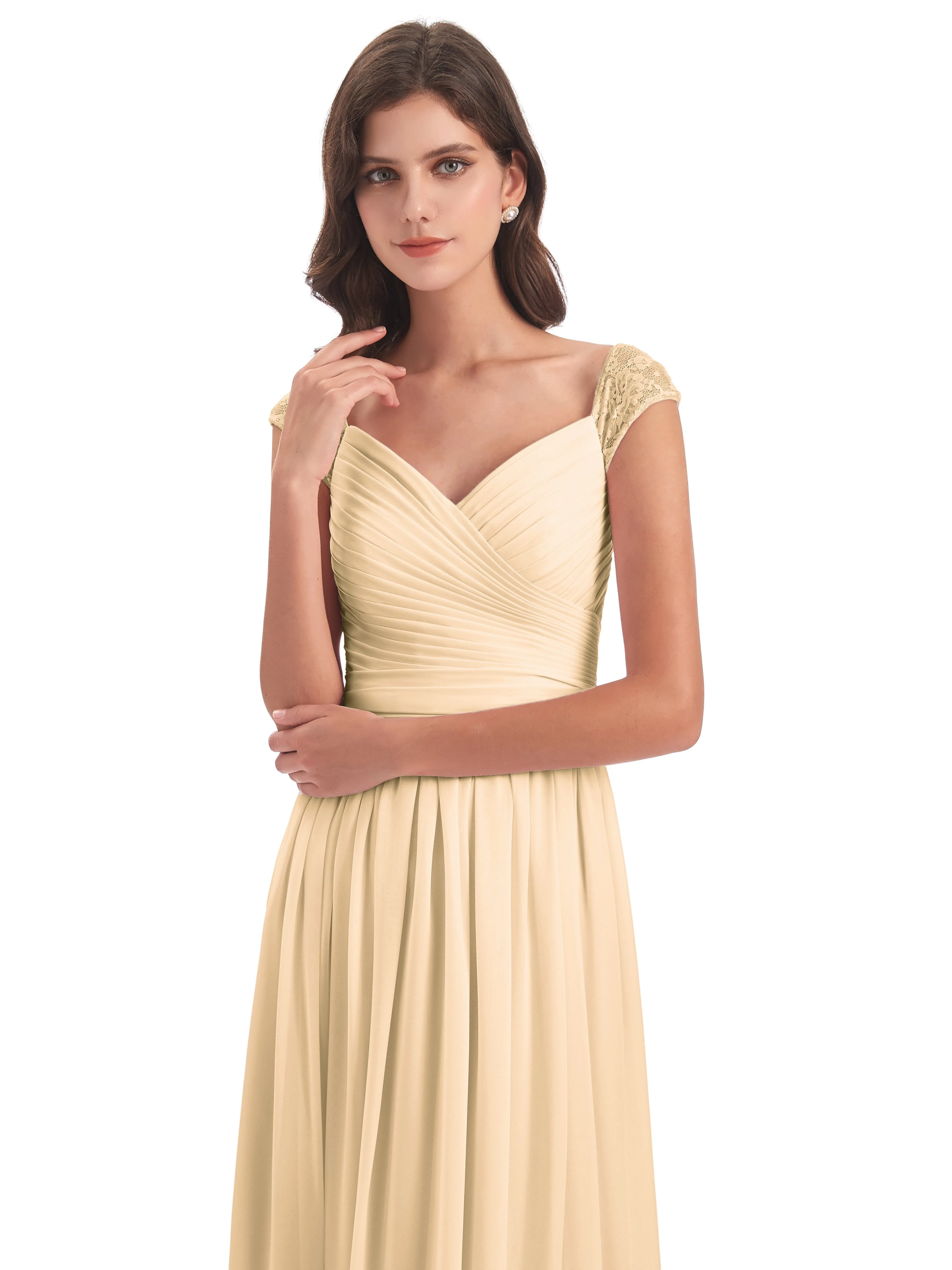 Ivy Charming Cap Sleeves Floor Length Bridesmaid Dresses