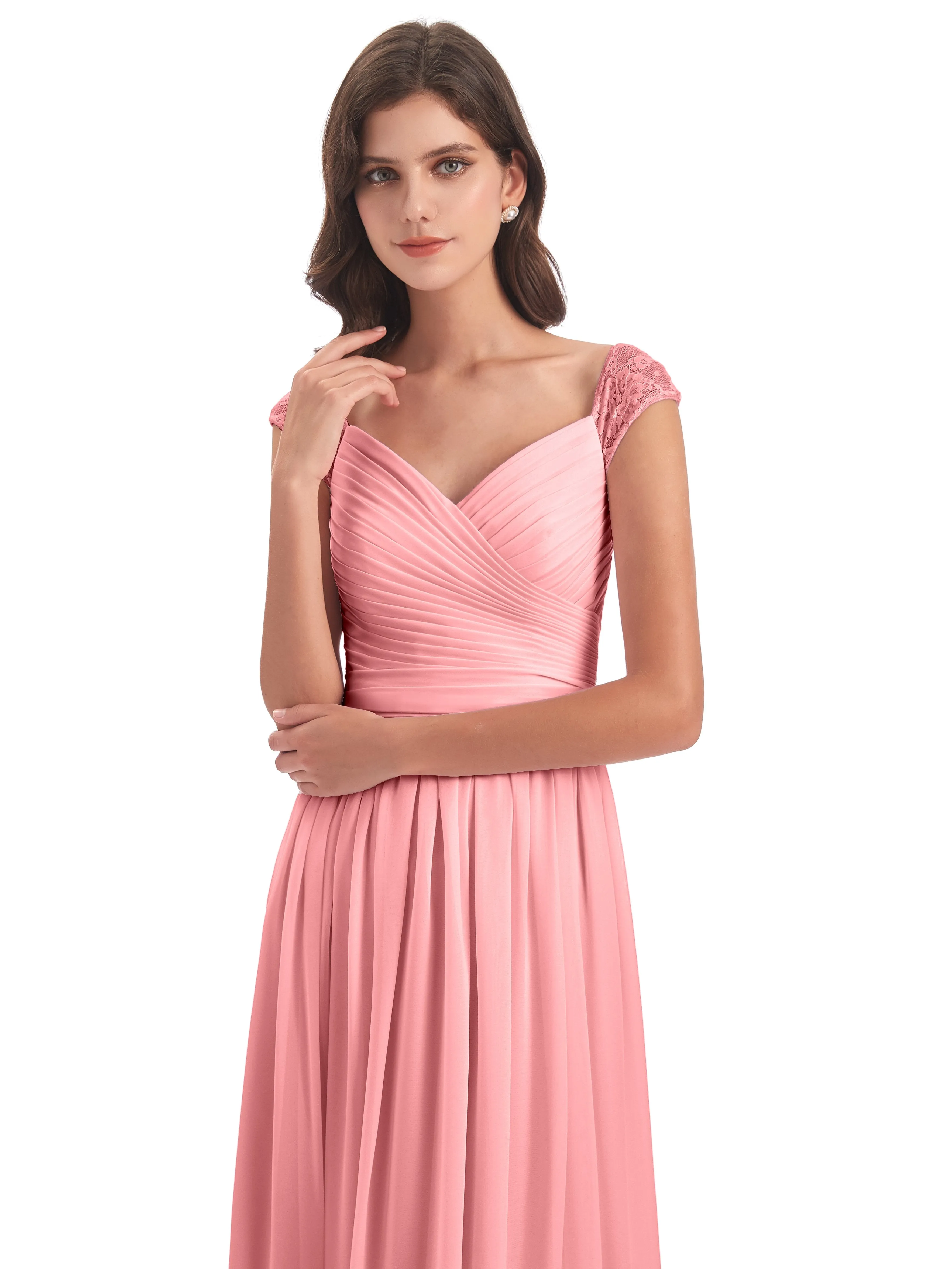 Ivy Charming Cap Sleeves Floor Length Bridesmaid Dresses