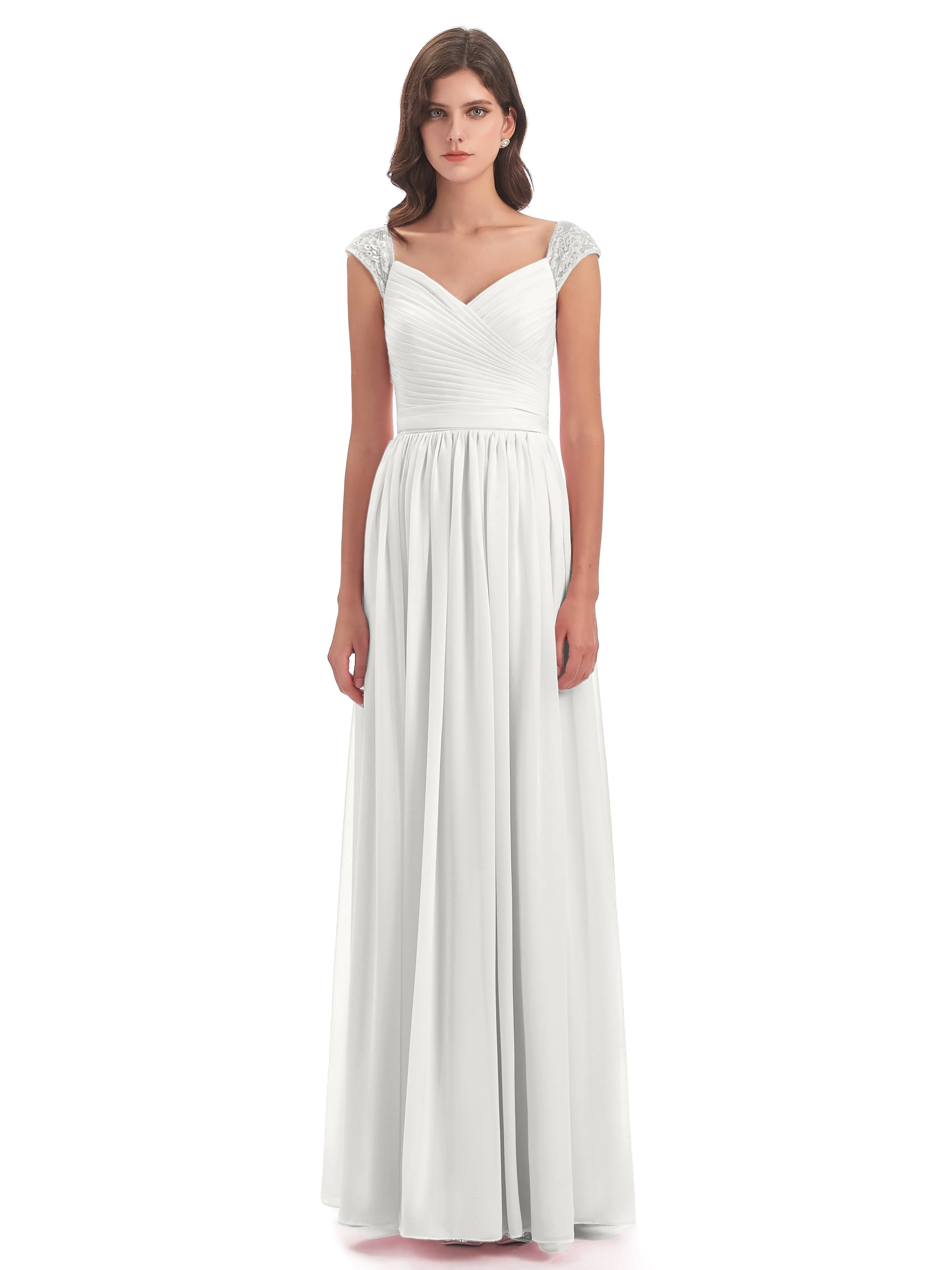 Ivy Charming Cap Sleeves Floor Length Bridesmaid Dresses