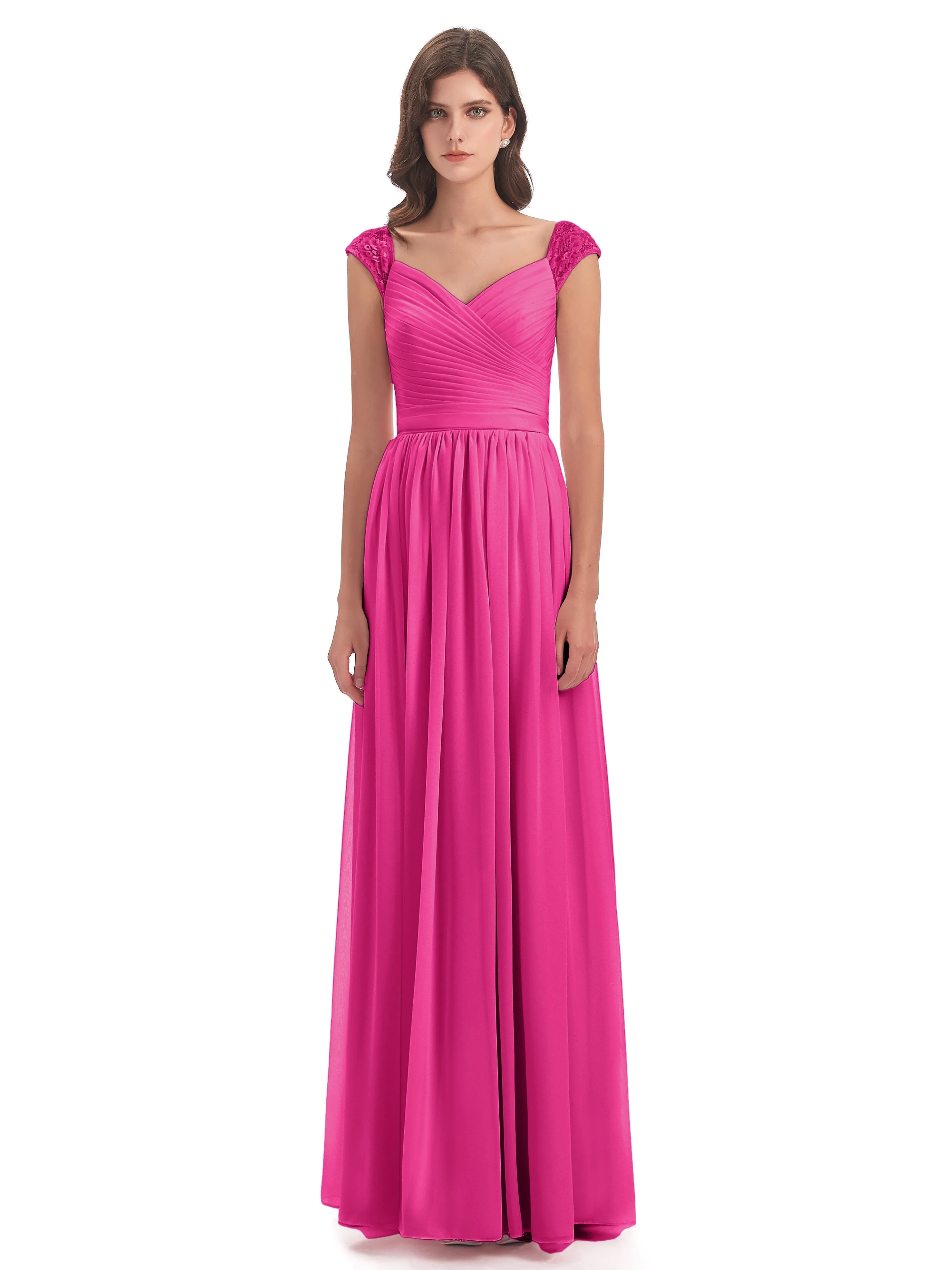 Ivy Charming Cap Sleeves Floor Length Bridesmaid Dresses