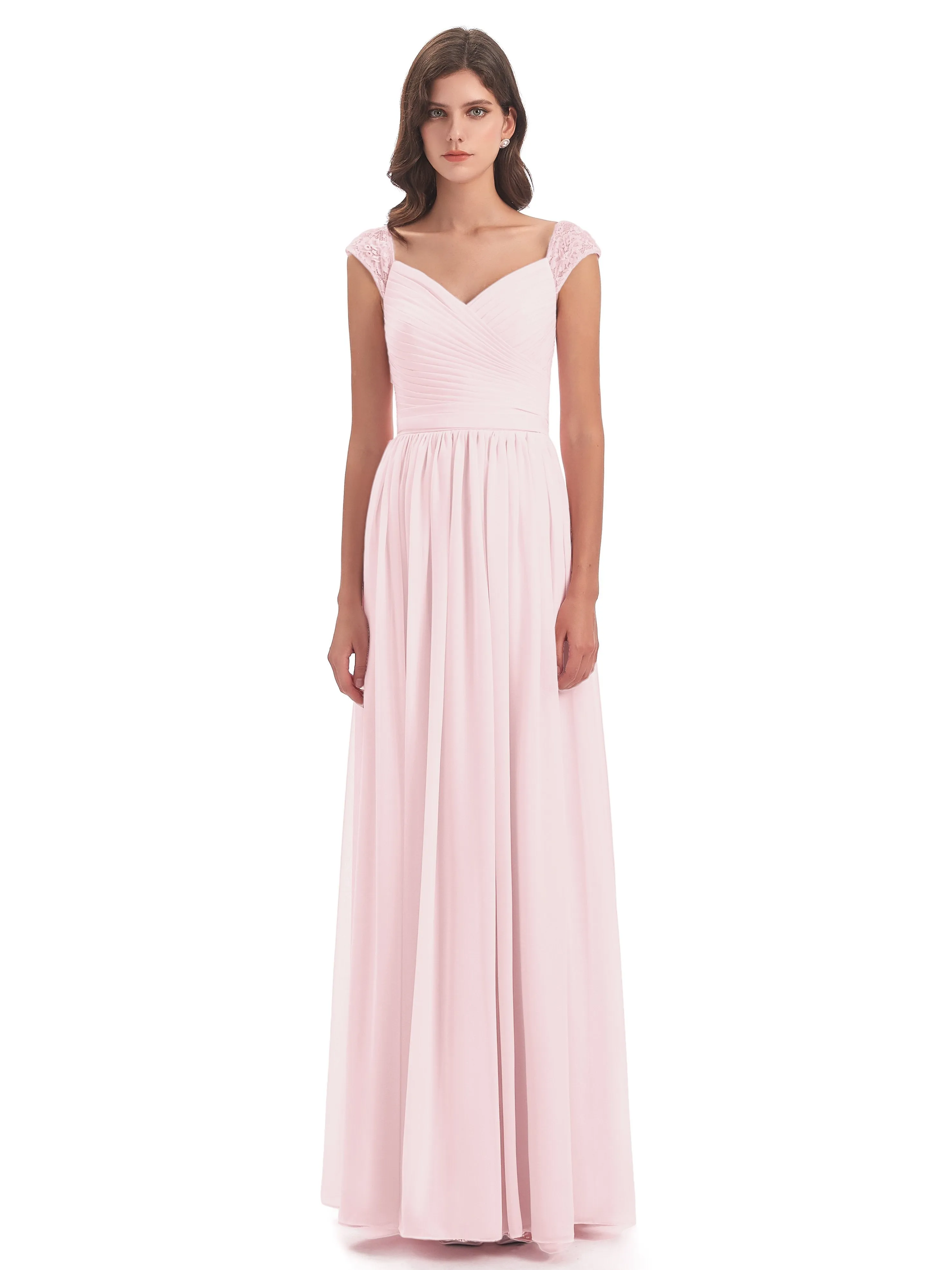 Ivy Charming Cap Sleeves Floor Length Bridesmaid Dresses