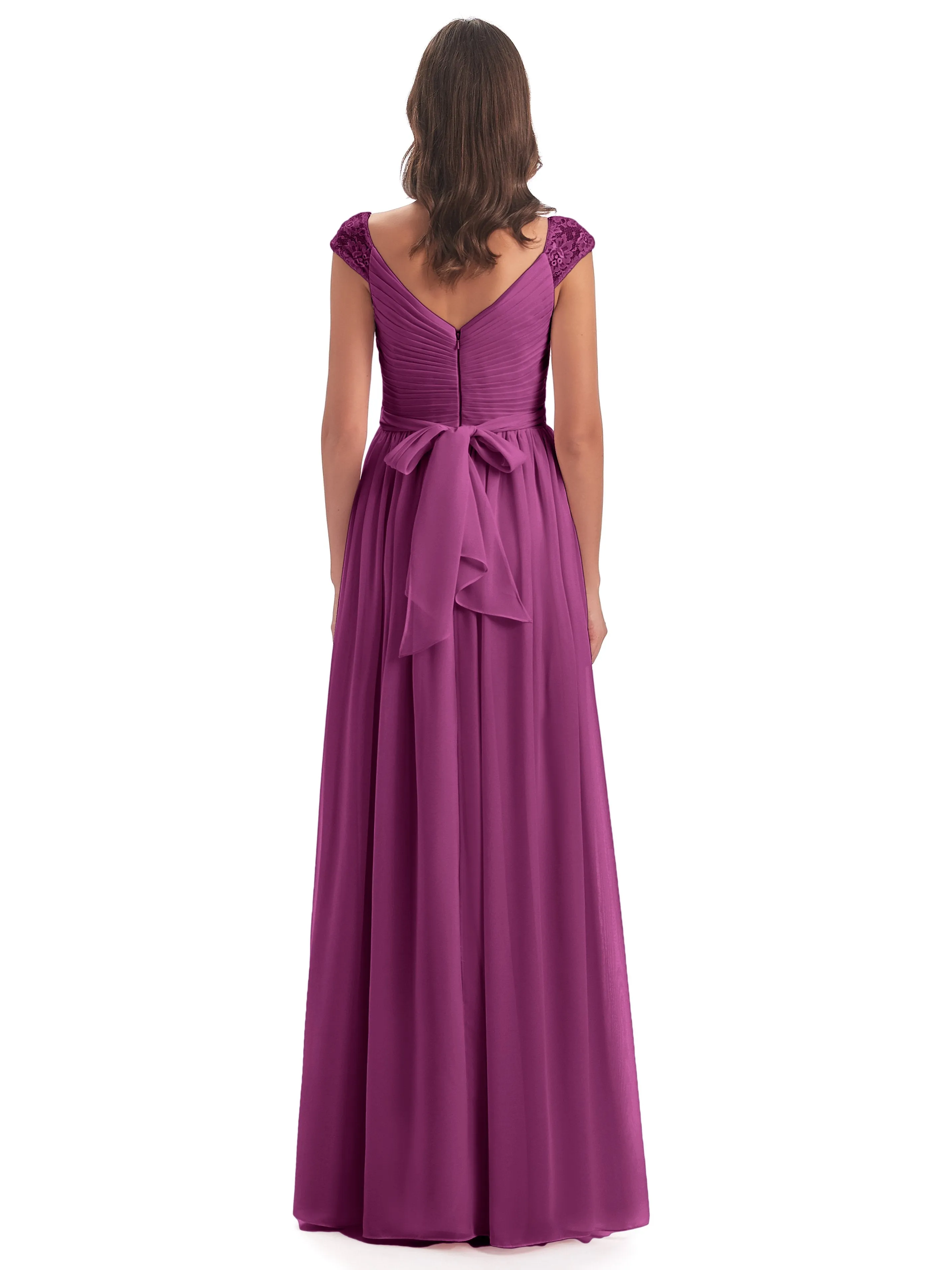 Ivy Charming Cap Sleeves Floor Length Bridesmaid Dresses