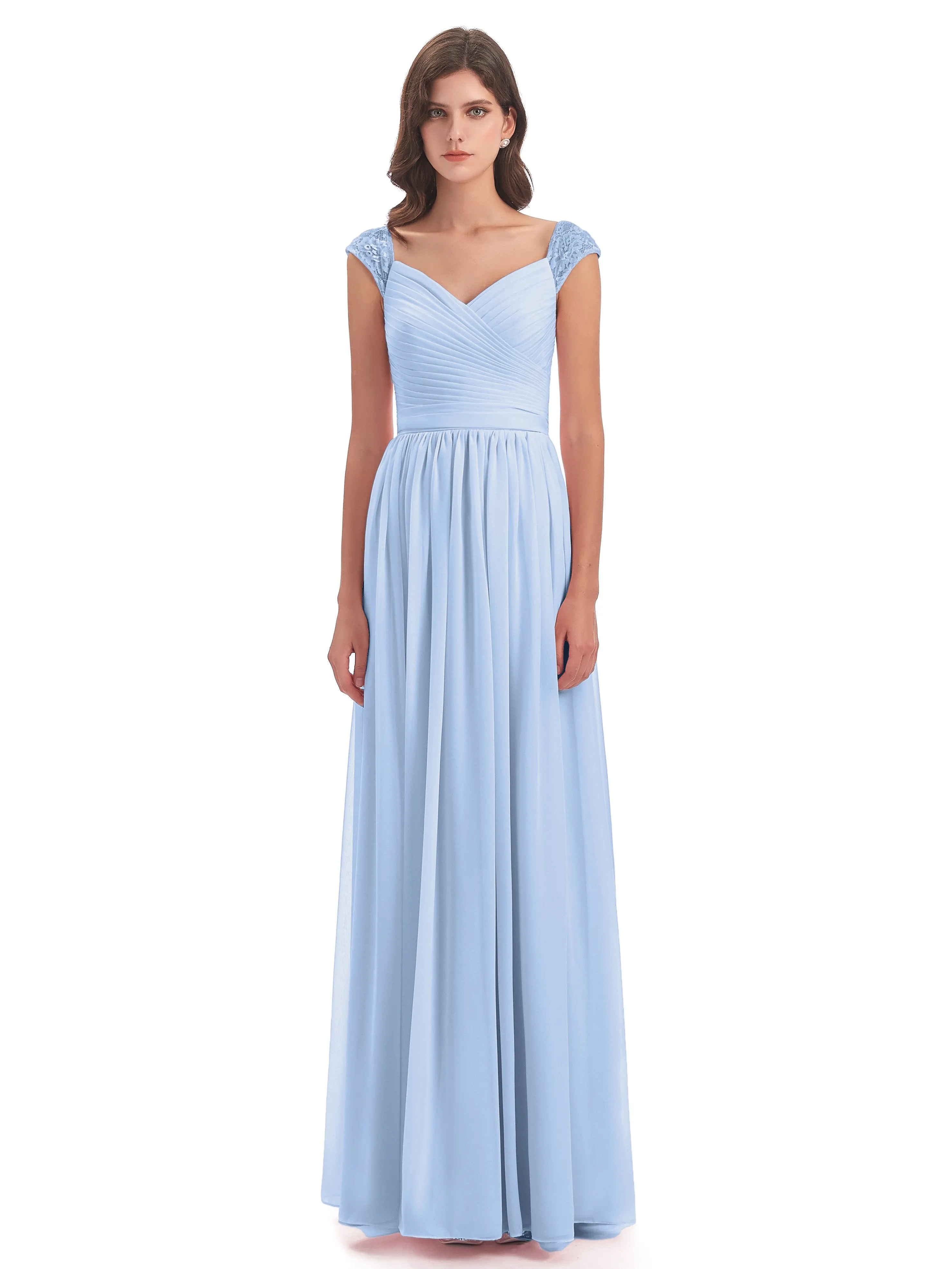 Ivy Charming Cap Sleeves Floor Length Bridesmaid Dresses